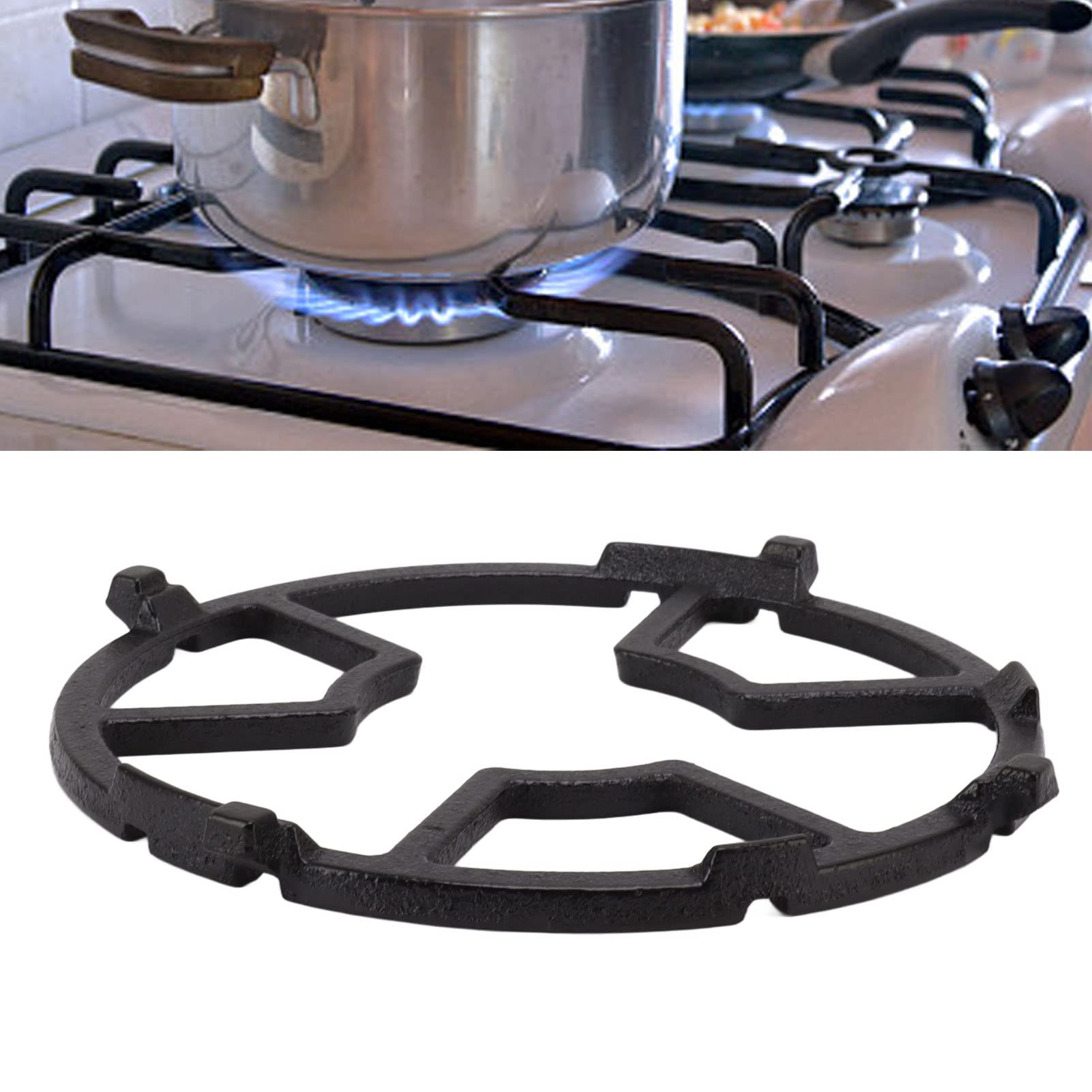 Premium Cast Iron Wok with Non-Slip Black Stove Rack - Universal Kitchen & Camping Cookware, Round Moka Pot Holder, Gas Cooktop Range Pan Grate Support Stand for Gas Hob Accessories - Perfect for Stir-Frying, Boiling & Outdoor Cooking