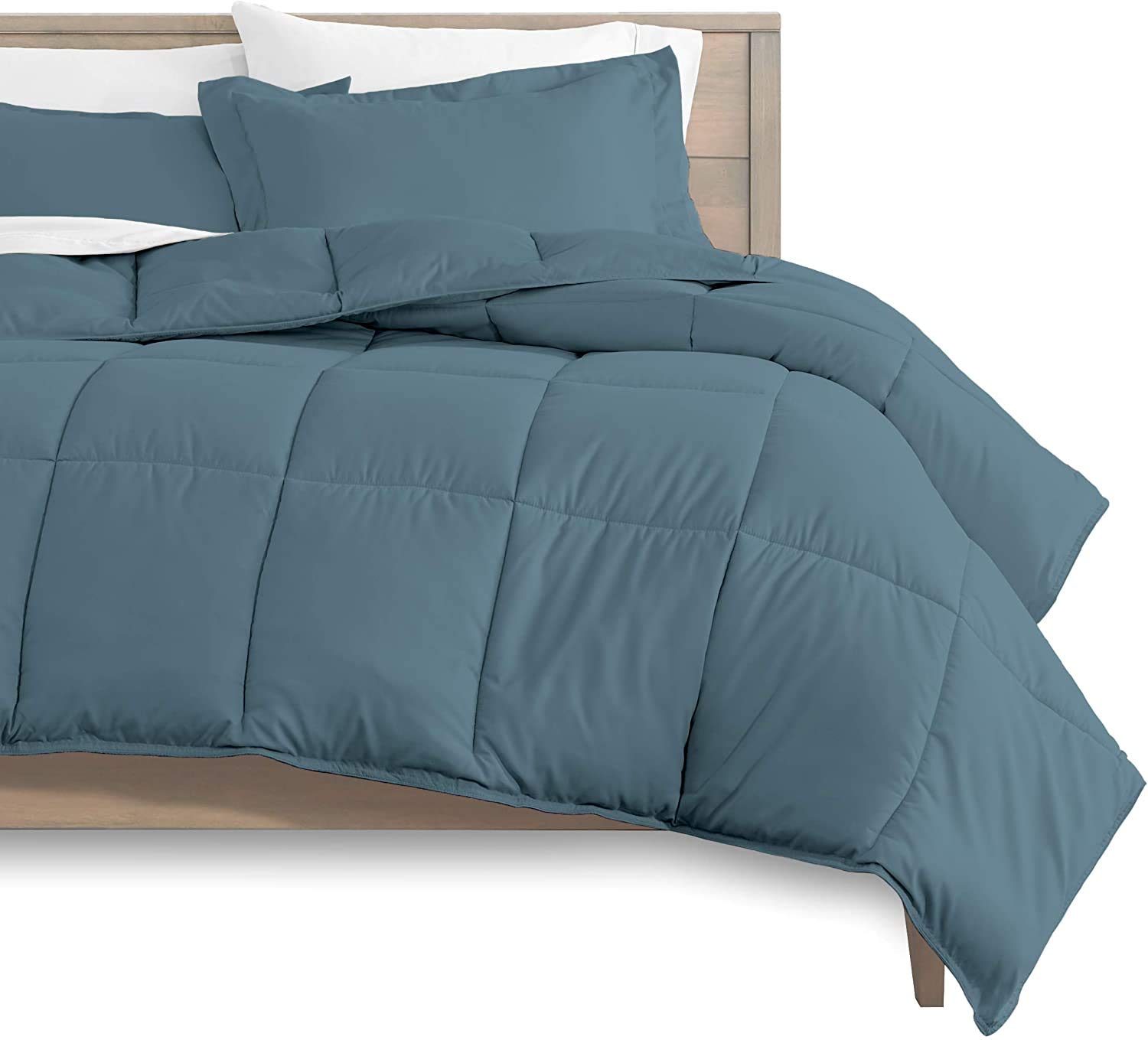 Premium 500 GSM 100% Cotton Extra Long Goose Down Alternative Comforter Set - Ultra Soft, Box Stitched, All Season Breathable Warmth with Pillow Shams (Queen/Full, Coronet Blue) - Perfect for Bedroom, Guest Room, Dorm & Cozy Home Decor