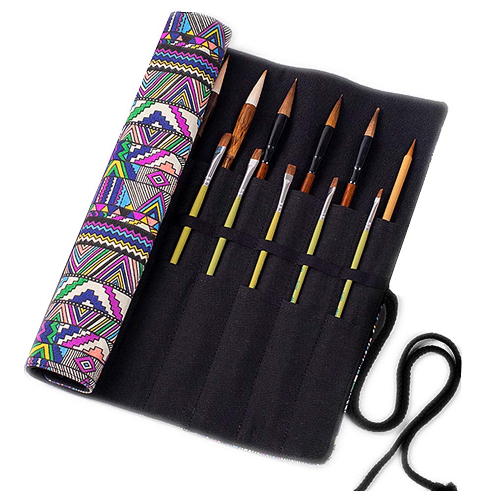 LaVenty Boho Roll Up Paint Brush Holder - Artist Canvas Roll Pouch Bag for Painting Organization & Storage - Perfect for Makeup Brushes & Art Supplies (Brushes Not Included) - Ideal for Artists, Travel & Studio Organization