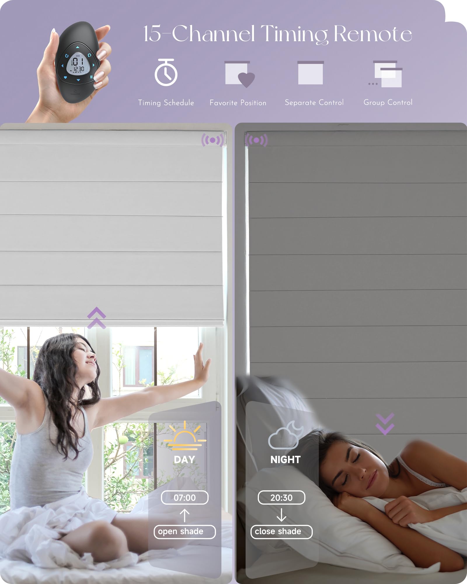 Graywind Smart Roman Shades - 100% Blackout Motorized Window Blinds with Alexa & Google Assistant, Rechargeable Battery, Remote Control, Room Darkening, Custom Size (Matelasse White) - Perfect for Bedrooms, Living Rooms & Home Offices