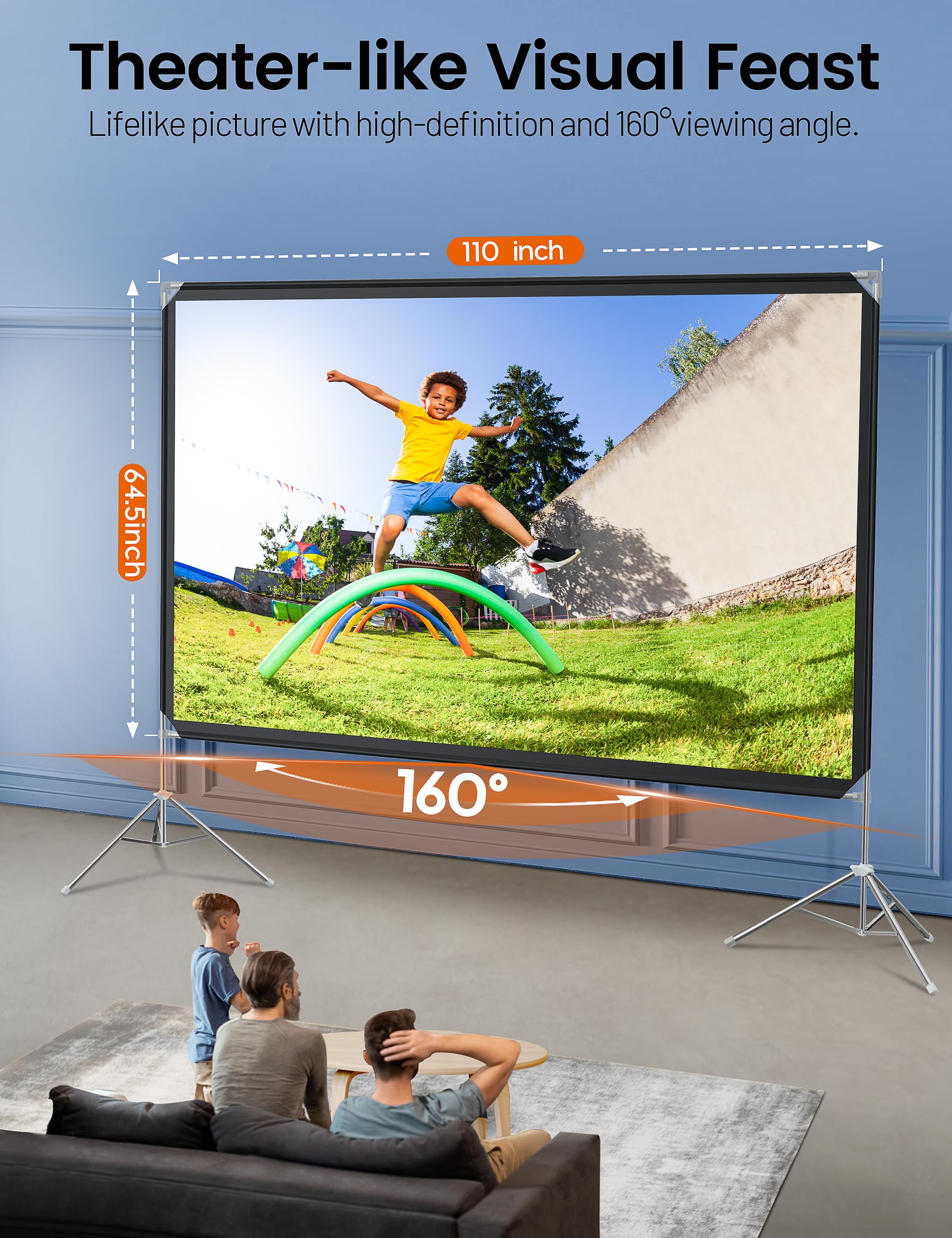 Velcolt 120 Inch Portable Projector Screen with Stand - 16:9 4K HD Foldable Movie Screen for Indoor & Outdoor Use | Home Theater, Backyard Camping, Parties & Presentations | Includes Carry Bag