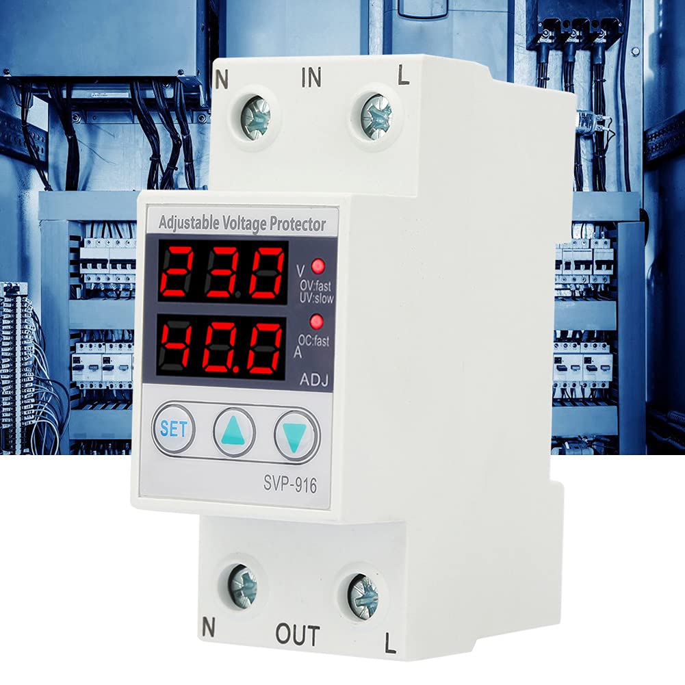 Fafeicy 40A 230VAC Single Phase Adjustable Over Voltage Under Voltage Current Protector - Reliable Power Protection for Home Appliances, HVAC Systems & Industrial Equipment