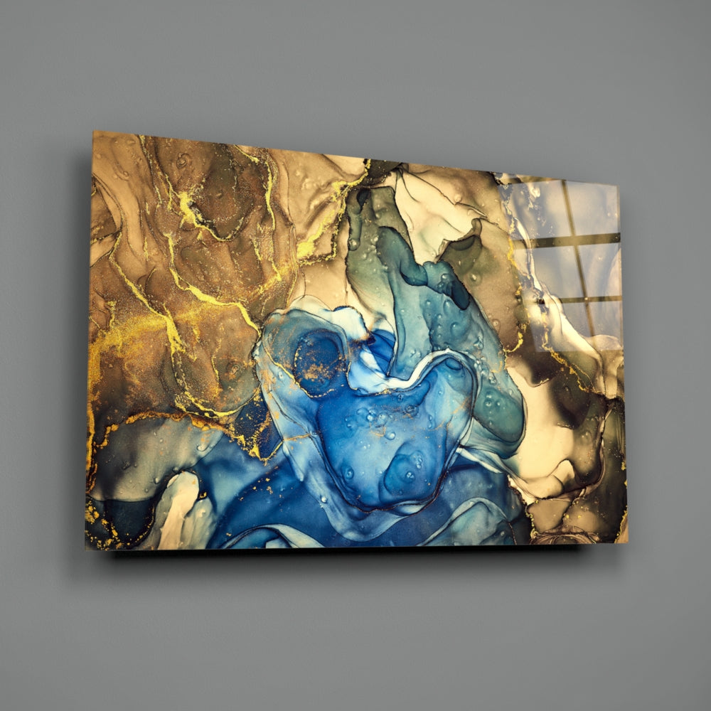 Abstract Blue & Gold Marble Design - Elegant Home Decor for Living Room, Bedroom & Office - Perfect for Wall Art, Tabletop Display & Gift Giving