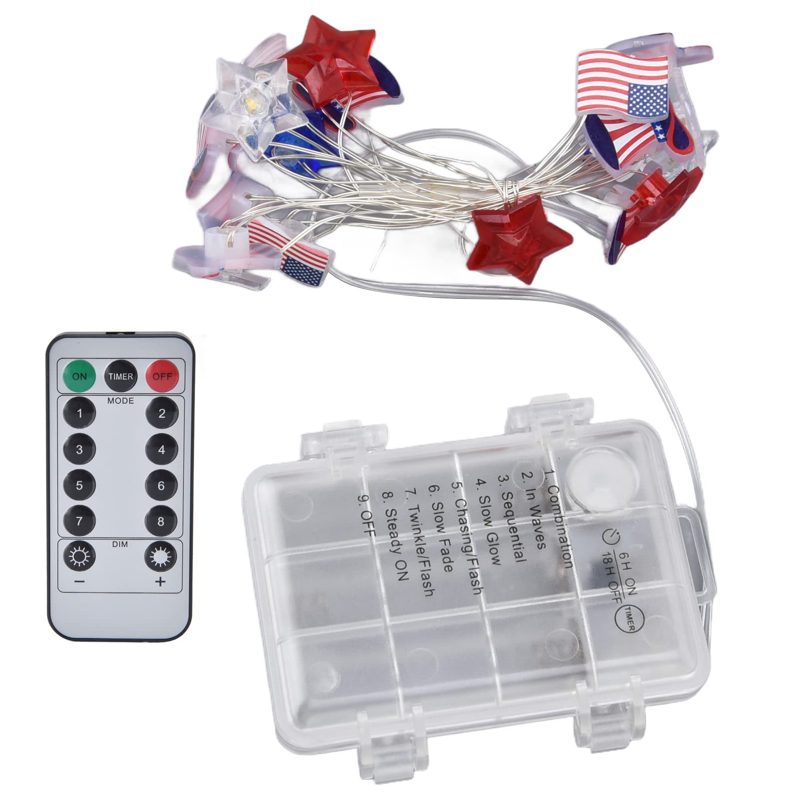 Star American Flag String Lights - Patriotic LED Decorations for Independence Day, Christmas & Outdoor Parties - Perfect for Living Room, Table & Tree Decor