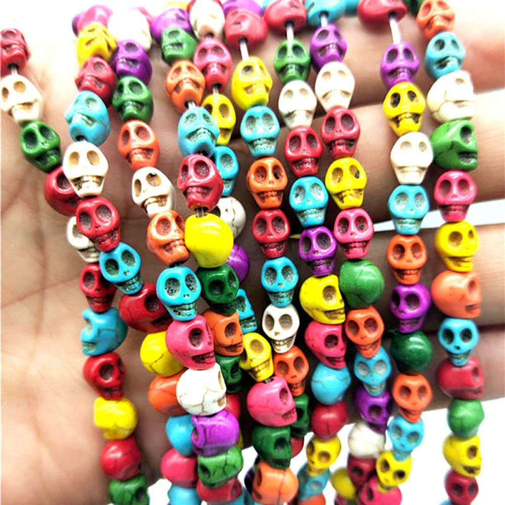 JKJF Multicolor Turquoise Skull Head Loose Spacer Beads for Jewelry Making - DIY Crafting Supplies (64 pcs) - Perfect for Bracelets, Necklaces, and DIY Jewelry Projects