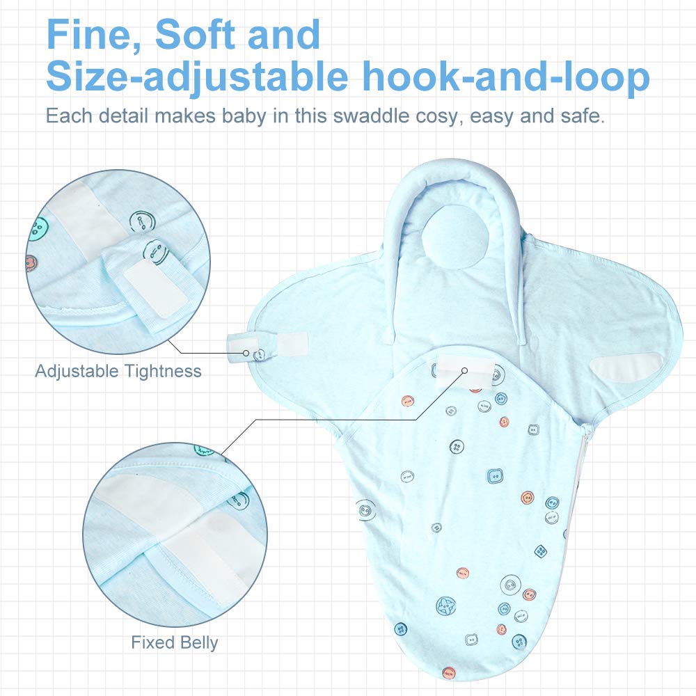 Knirose Baby Swaddle Blankets - Soft Unisex Newborn Swaddle Wrap for Boys & Girls 0-6 Months | Breathable Combed Cotton Wearable Sleep Sack with Secure Buttons (Blue) | Perfect for Nursery, Naptime & Swaddling Comfort