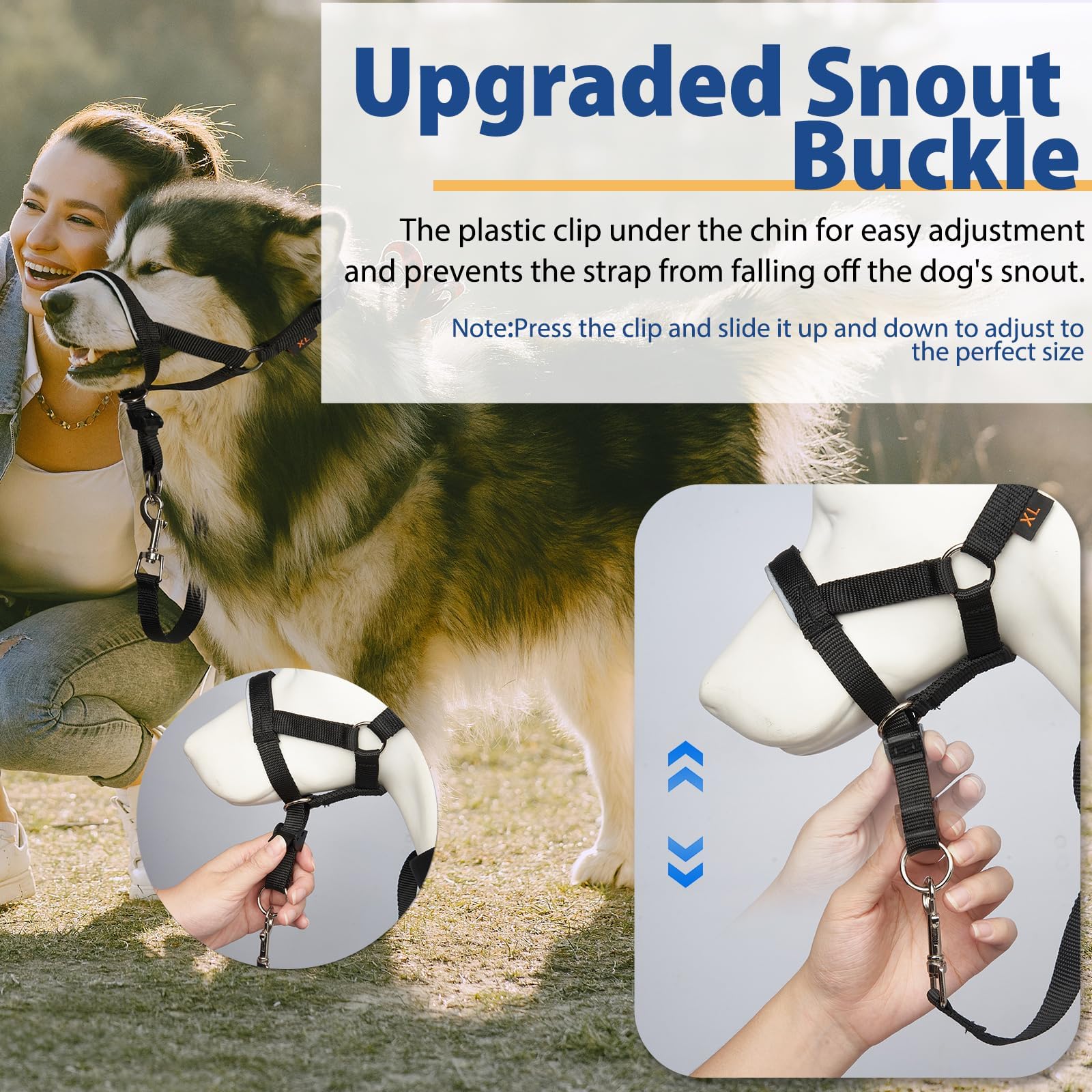 BARKLESS No Pull Dog Head Collar - Adjustable Head Halter for Large, Medium & Small Dogs | Stops Heavy Pulling During Walks & Training | Padded Safety Strap & Muzzle Leash (Black, Size M) | Perfect for Obedience Training, Daily Walks & Aggressive Pullers