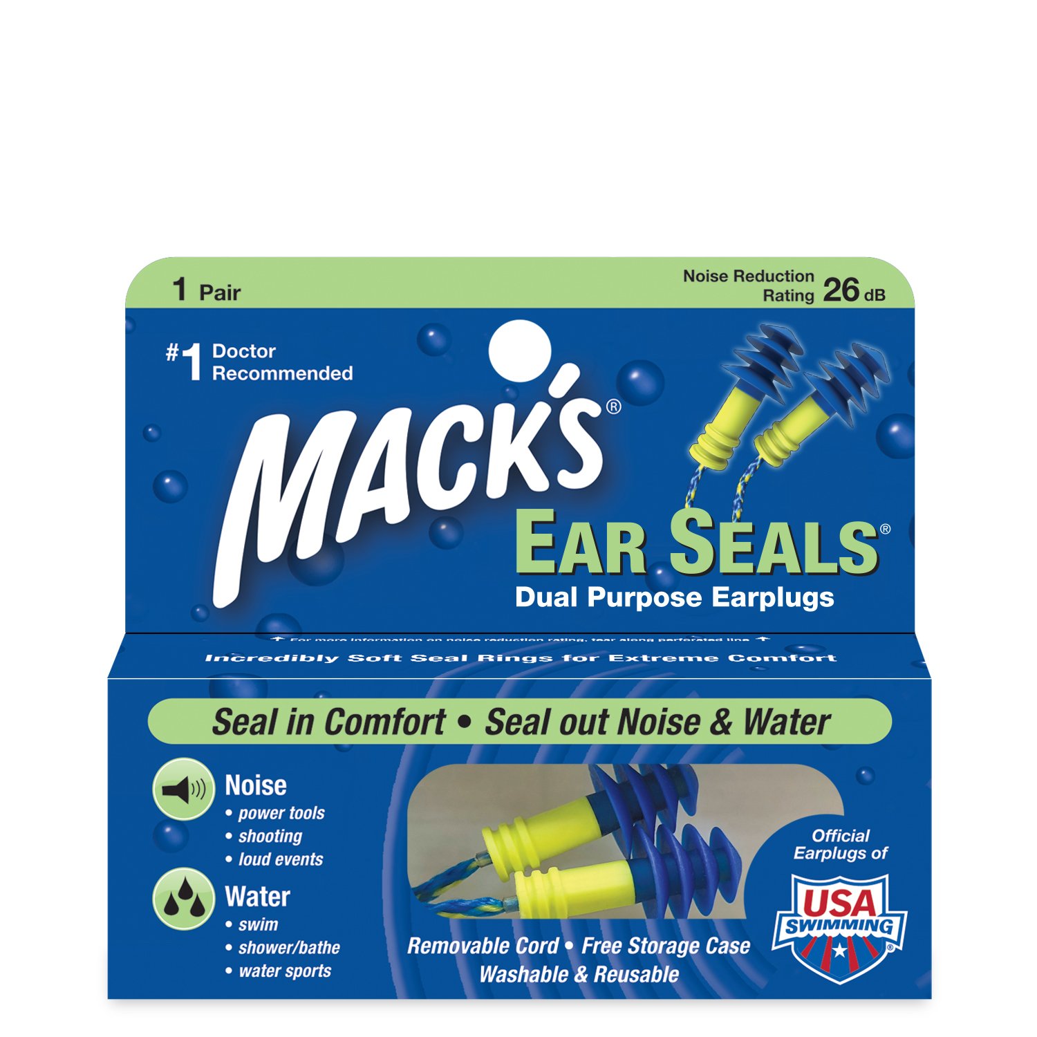 Macks Ear Seals Ear Plugs - 1 Pair (1PR) by MC Keon Products INC. - Noise Reduction for Sleeping, Swimming & Travel