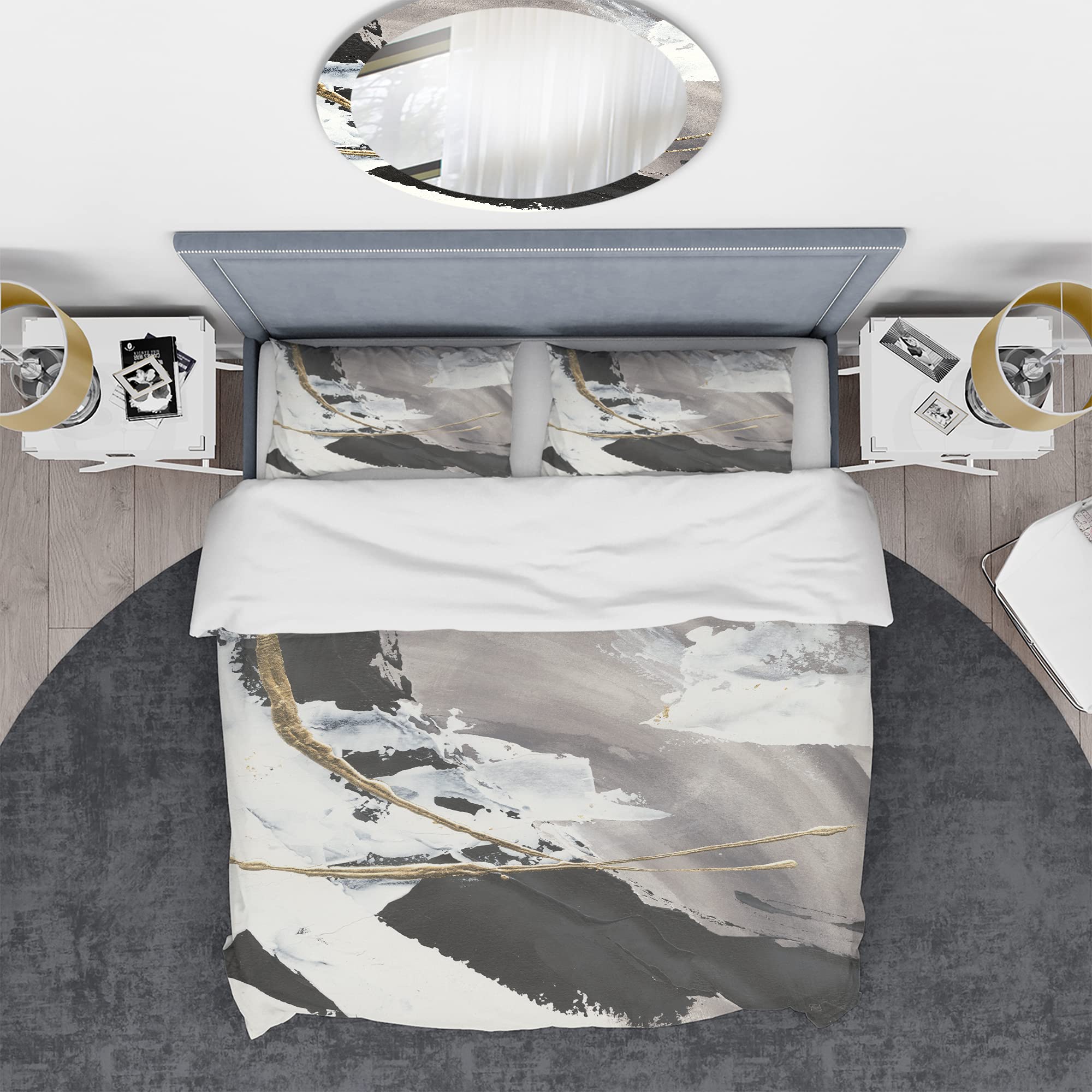 Glam Painted Arcs II Modern Abstract Duvet Cover Set Queen Size - 3 Piece Black Contemporary Bedding for All Seasons | Perfect for Master Bedroom, Guest Room & Modern Home Decor