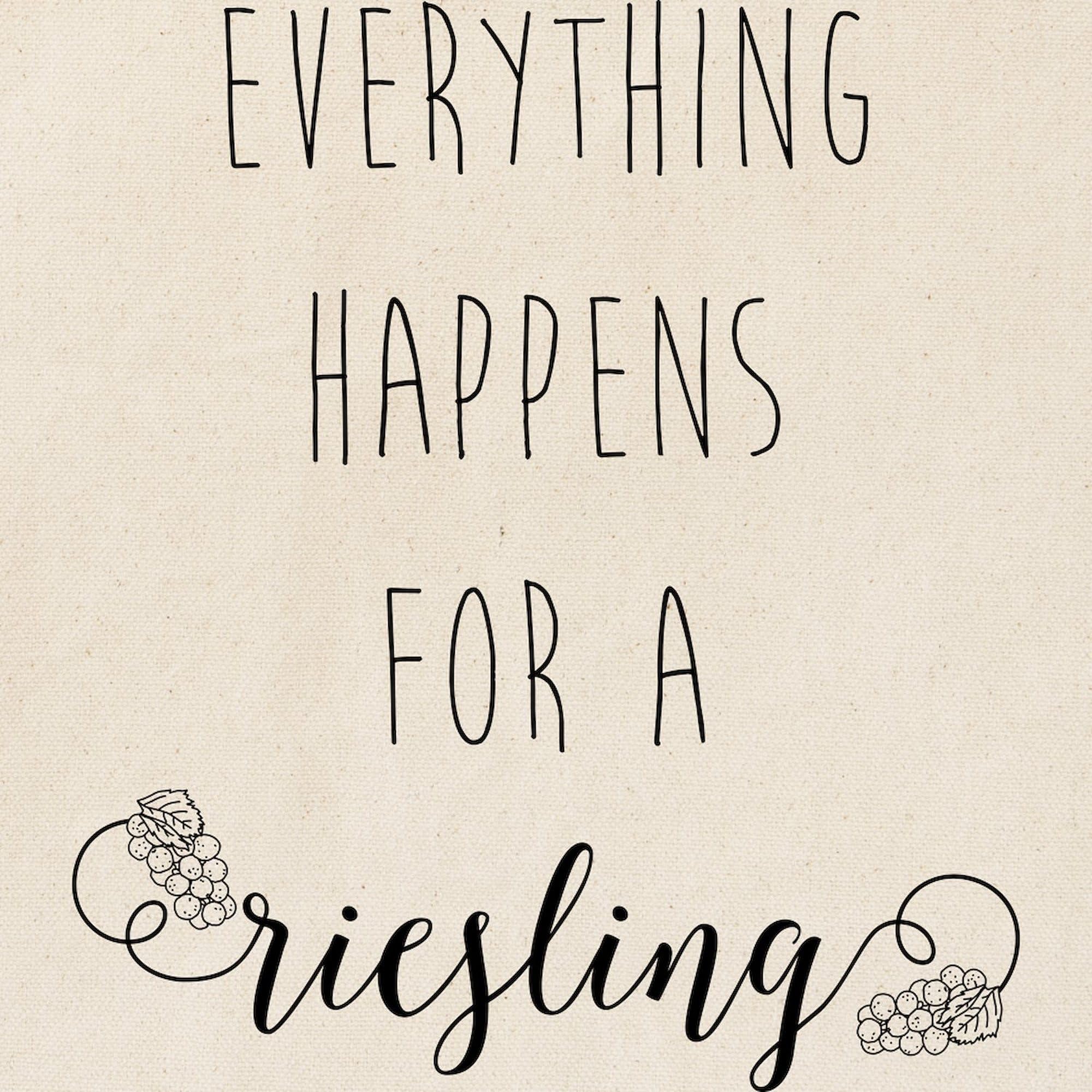 Everything Happens For A Riesling Tote Bag - Natural Canvas Reusable Shopping Bag for Wine Lovers | Perfect for Groceries, Beach Trips & Wine Tastings