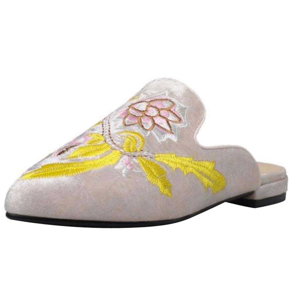 Women's Embroidered Pointed Toe Mule Flats - Backless Slip-On Loafers & Comfortable Slippers for Women | Perfect for Home, Office & Casual Outings