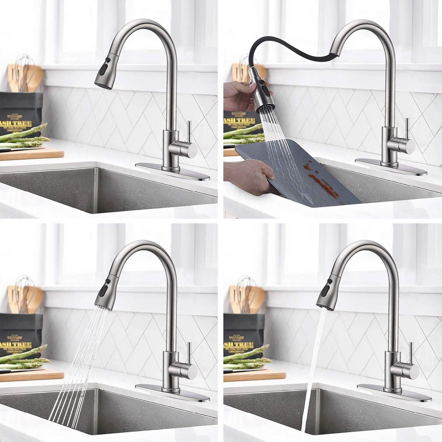 Stainless Steel Pull Down Kitchen Faucet for Modern Sinks