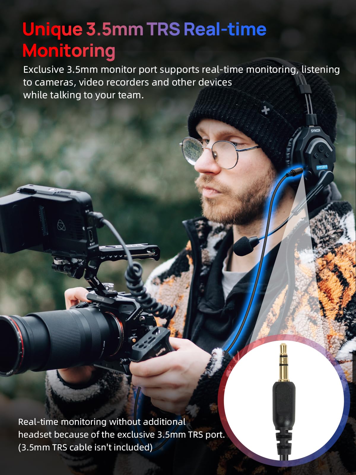 SYNCO XTALK X1 Wireless Intercom Headset - 2.4GHz Full Duplex Communication Headset with 20H Battery Life & 350M/1148FT Range - Ideal for Construction, Warehouse, Security, and Outdoor Team Communication