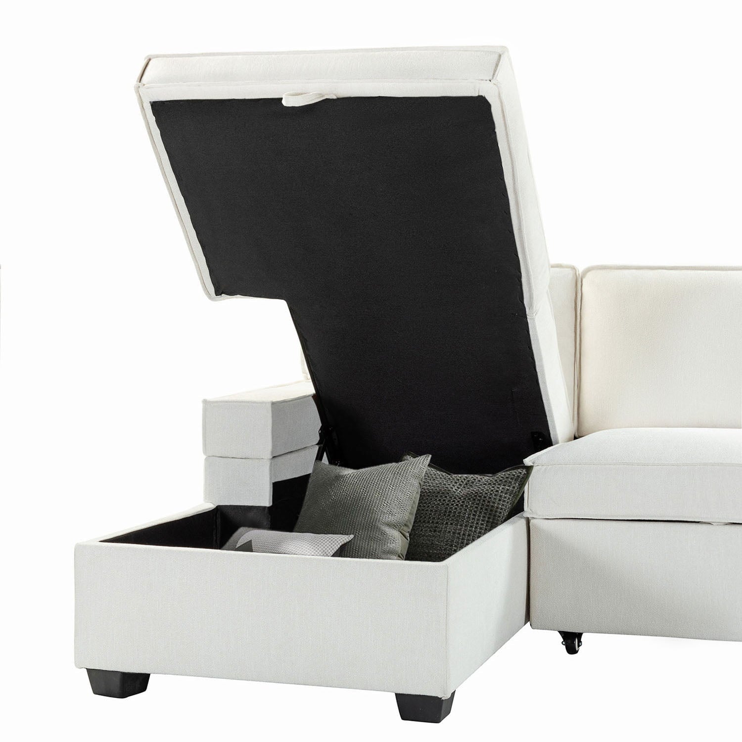 Sendera Upholstered Pull Out Sleeper Sofa & Chaise with Storage (Right) - Convertible Sectional Couch for Small Spaces - Perfect for Guest Room, Living Room & Studio Apartments