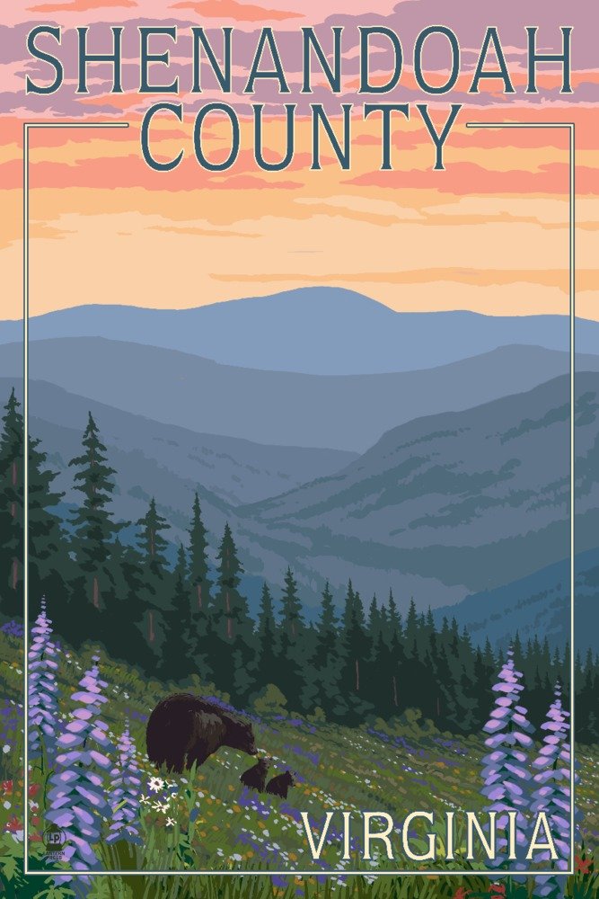 12x18 Gallery Quality Shenandoah County Virginia Bear & Spring Flowers Metal Wall Art - Aluminum Home Decor for Living Room, Bedroom & Office