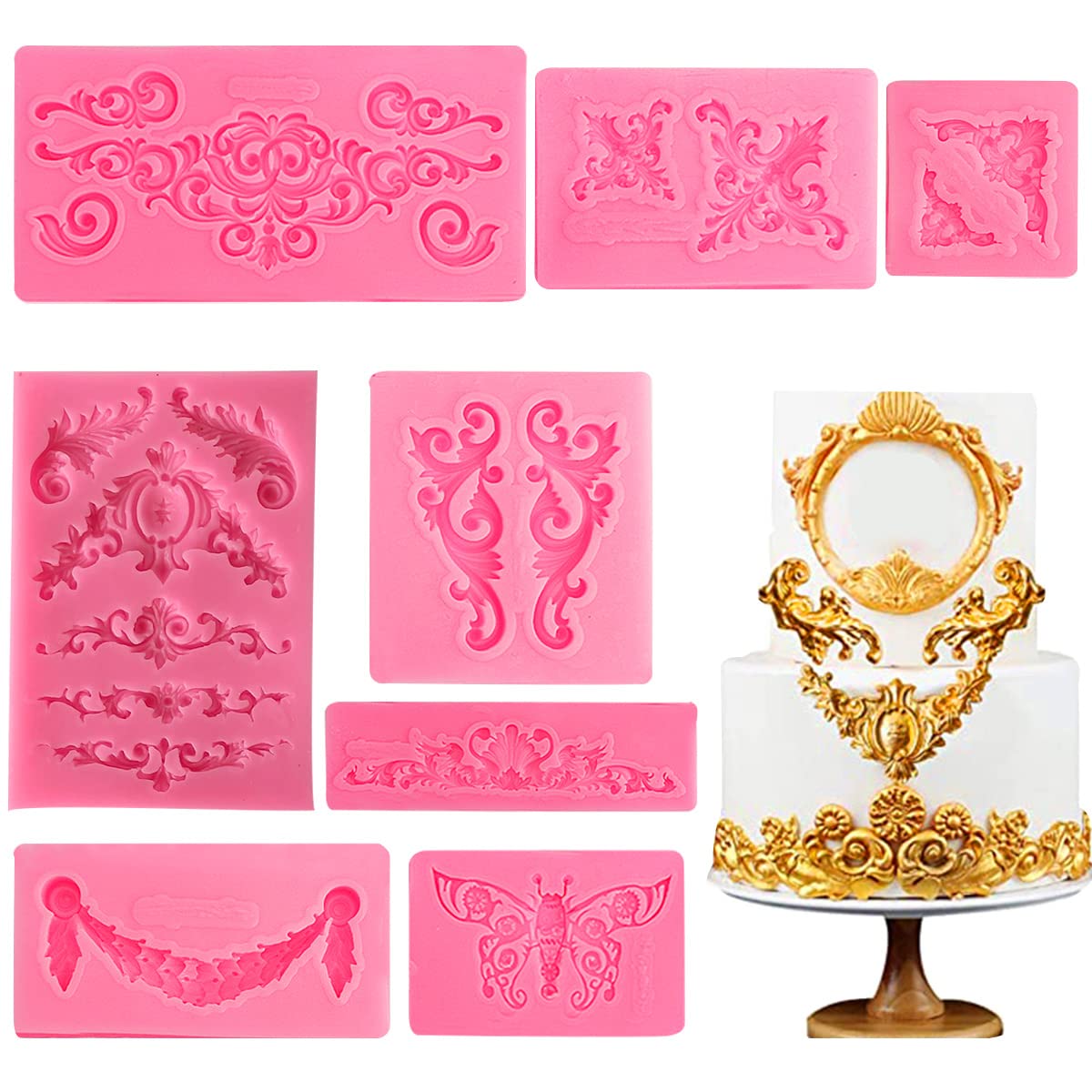 ZOOMPIL Baroque Vintage Silicone Molds - 8-Piece Set for Cake Decorating, Cupcakes, Jewelry, Clay, Polymer, Chocolate | Perfect for DIY Crafts, Baking, and Home Decor