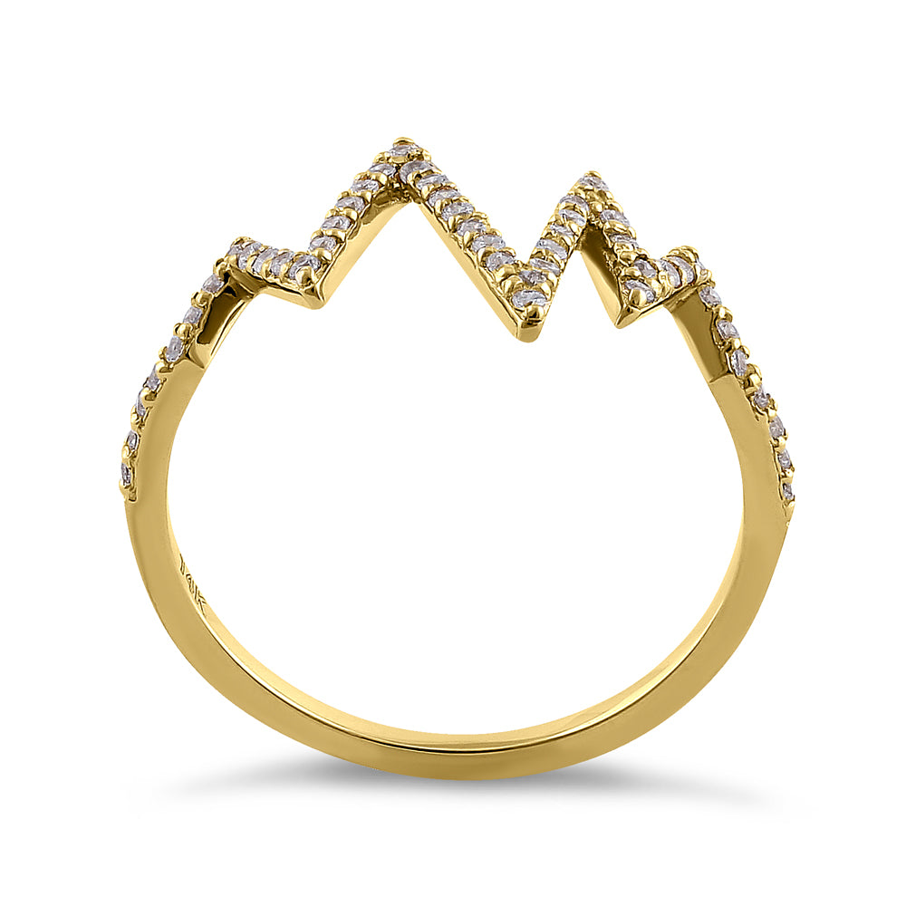 14K Solid Yellow Gold Heartbeat Cubic Zirconia Ring for Women - Elegant Jewelry Gift for Anniversary, Valentine's Day & Special Occasions
