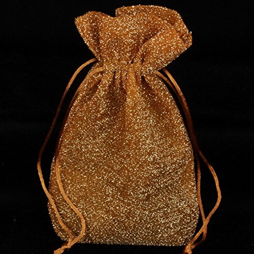 12 Pack Gold Fuzz Medium Tie Closure Copper Gold Gift Bags 8 Inch - Perfect for Birthday Parties, Weddings, Baby Showers & Holiday Gift Wrapping