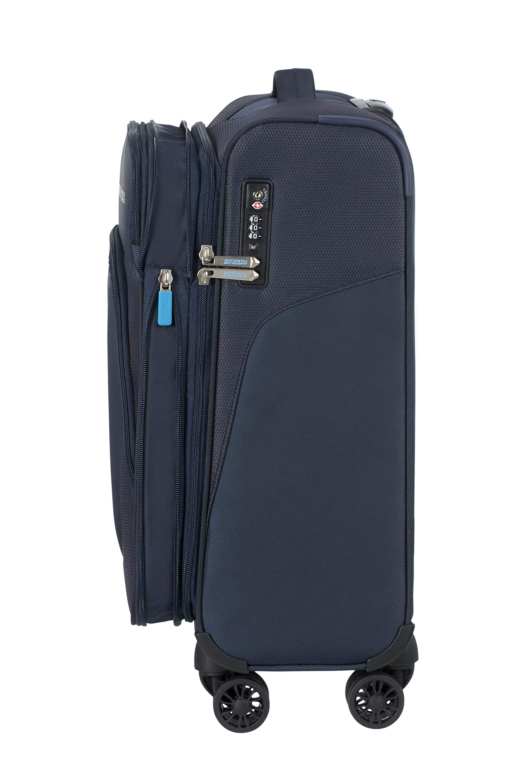 American Tourister Summerfunk 21.6 Inch Carry On Luggage - 55cm Lightweight Hardside Spinner Suitcase with 4 Wheels, Navy Blue Travel Bag for Weekend Getaways & Business Trips