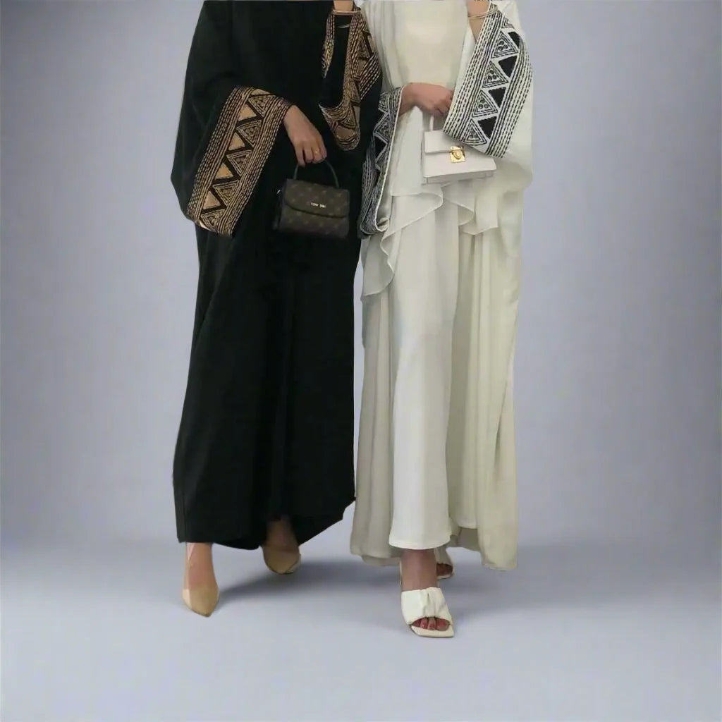 Elegant Muslim Women's Embroidered Open Abaya Dress - Lightweight Cardigan Cover-Up for Prayer, Mosque & Special Occasions