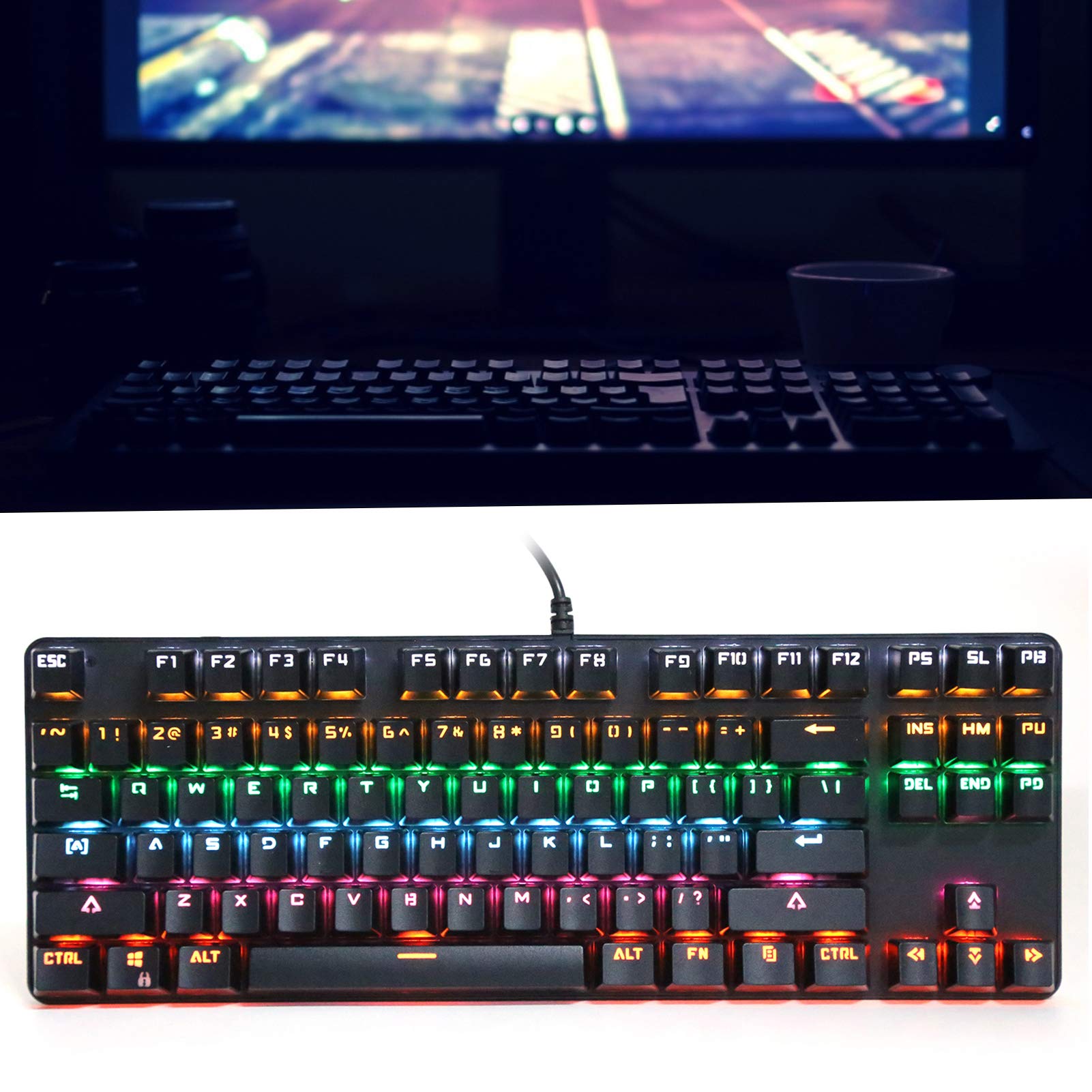 87-Key RGB Backlit Mechanical Keyboard - Full Size Ergonomic Gaming Keyboard for PC, Laptop & Desktop (Black) | Perfect for Office Work, Gaming & Programming