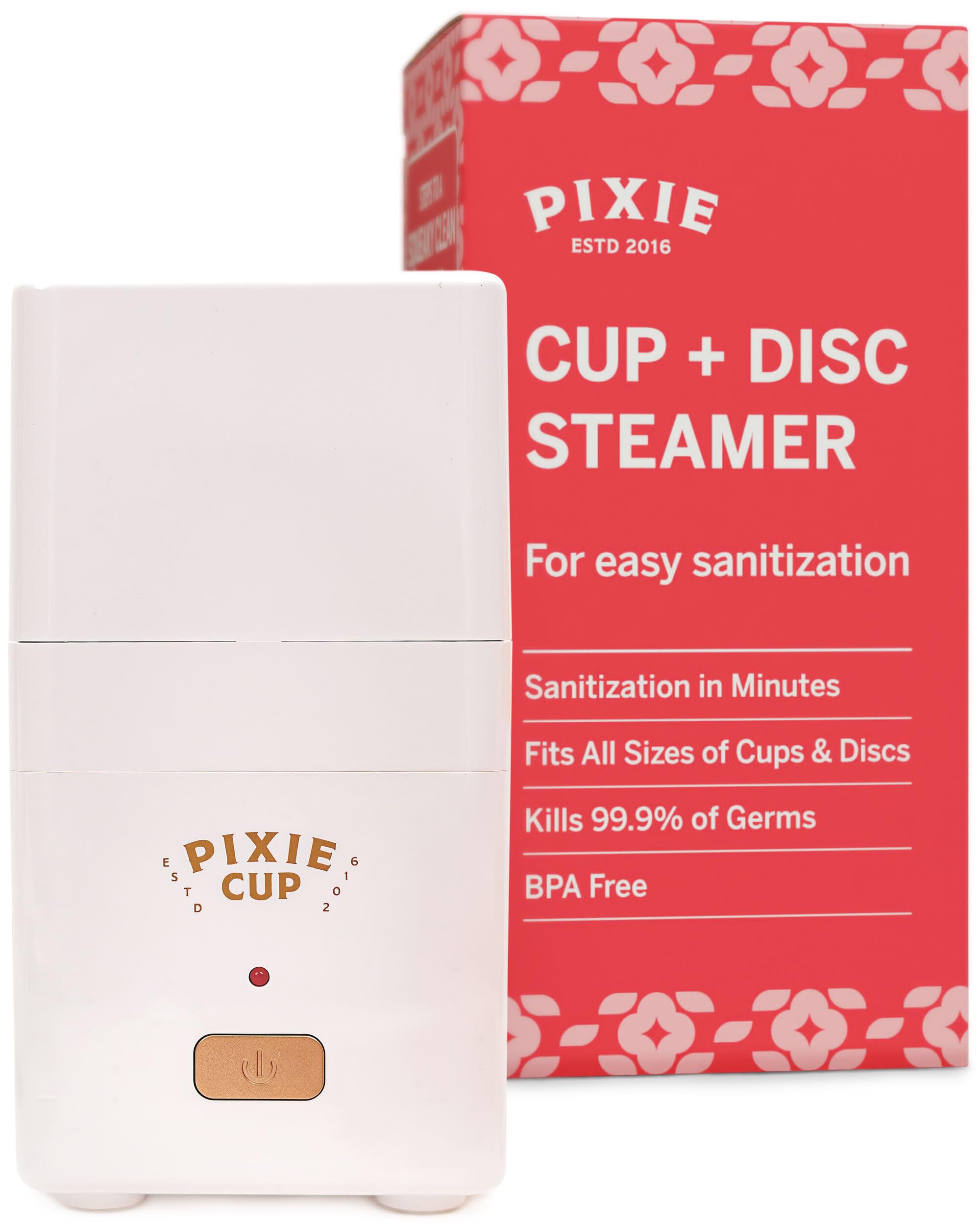 **Pixie Menstrual Cup Sterilizer – Best Menstrual Cup Steamer for Sanitizing – Kills 99.9% Germs with Hygienic Steam – Clean Period Cup or Disc in 3 Minutes – Auto Shut-Off Timer – Perfect for Travel, Home & Gym Use**