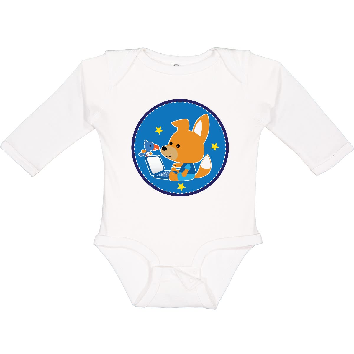 Inktastic Fox and Computer Graphic Long Sleeve Baby Bodysuit for Boys - Soft Cotton Creeper for Playtime & Casual Outings