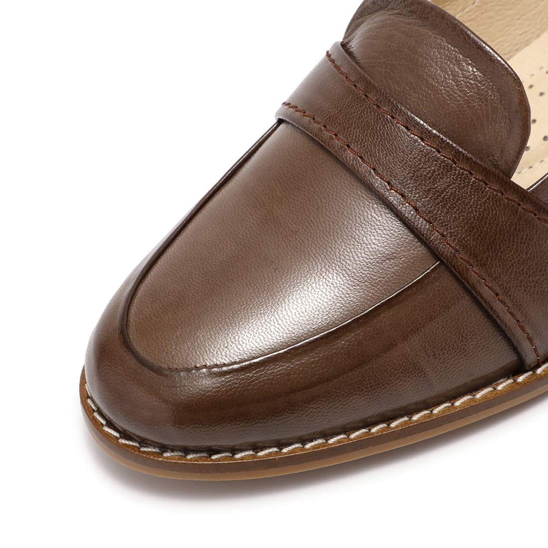 Mona Flying Women's Genuine Leather Penny Loafers - Slip On Dress Flats for Office & Casual Wear - Comfortable Work Shoes for Business Women & Professional Outfits