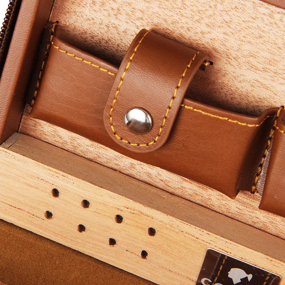 Premium Brown Leather Travel Humidor Case - Holds 4-6 Cigars with Cedar Wood Lining, Cutter & Lighter Gift Set - Perfect for Business Travel, Gifts & Cigar Enthusiasts