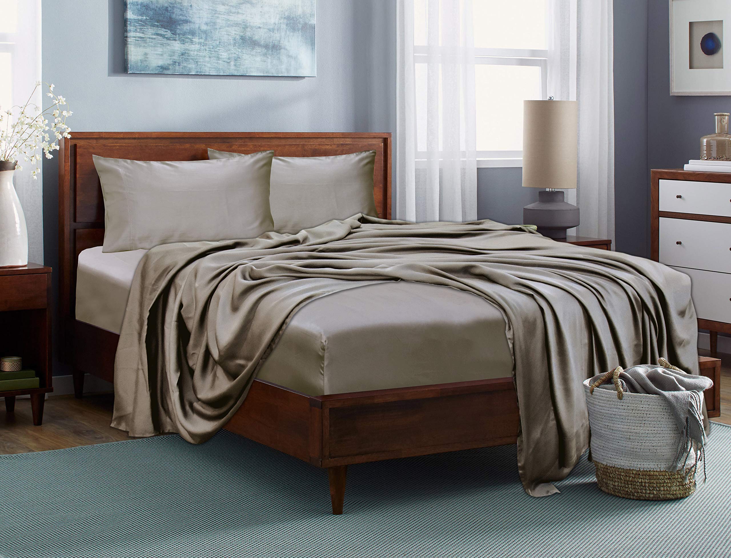 LINENWALAS 100% Tencel Lyocell Bed Sheets Set 4PC - Ultra Soft Cooling Eucalyptus Sheets for King Size Bed (Taupe) | Breathable & Hypoallergenic Bedding for Hot Sleepers & All Seasons Use