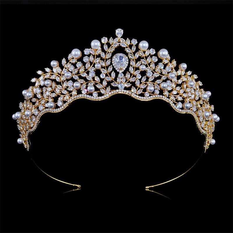 Elegant Pearl & CZ Crystal Bridal Tiara Headband for Women - Wedding Hair Accessories, Dubai Inspired Bridal Jewelry TS004 - Perfect for Weddings, Prom, Pageants & Special Occasions