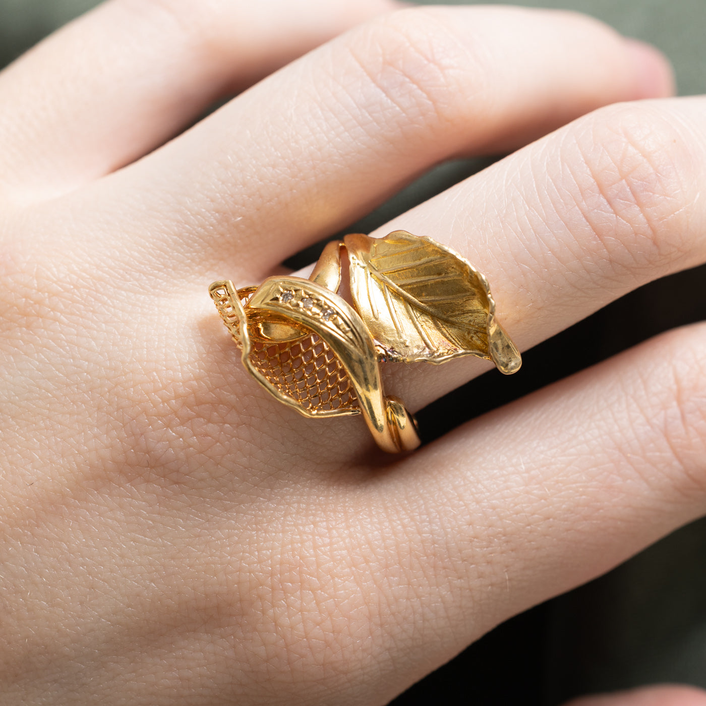 0.01ctw Diamond Leaf Cocktail Ring - Size 8.75 | Elegant Sterling Silver Statement Ring for Women | Perfect for Parties, Weddings & Special Occasions