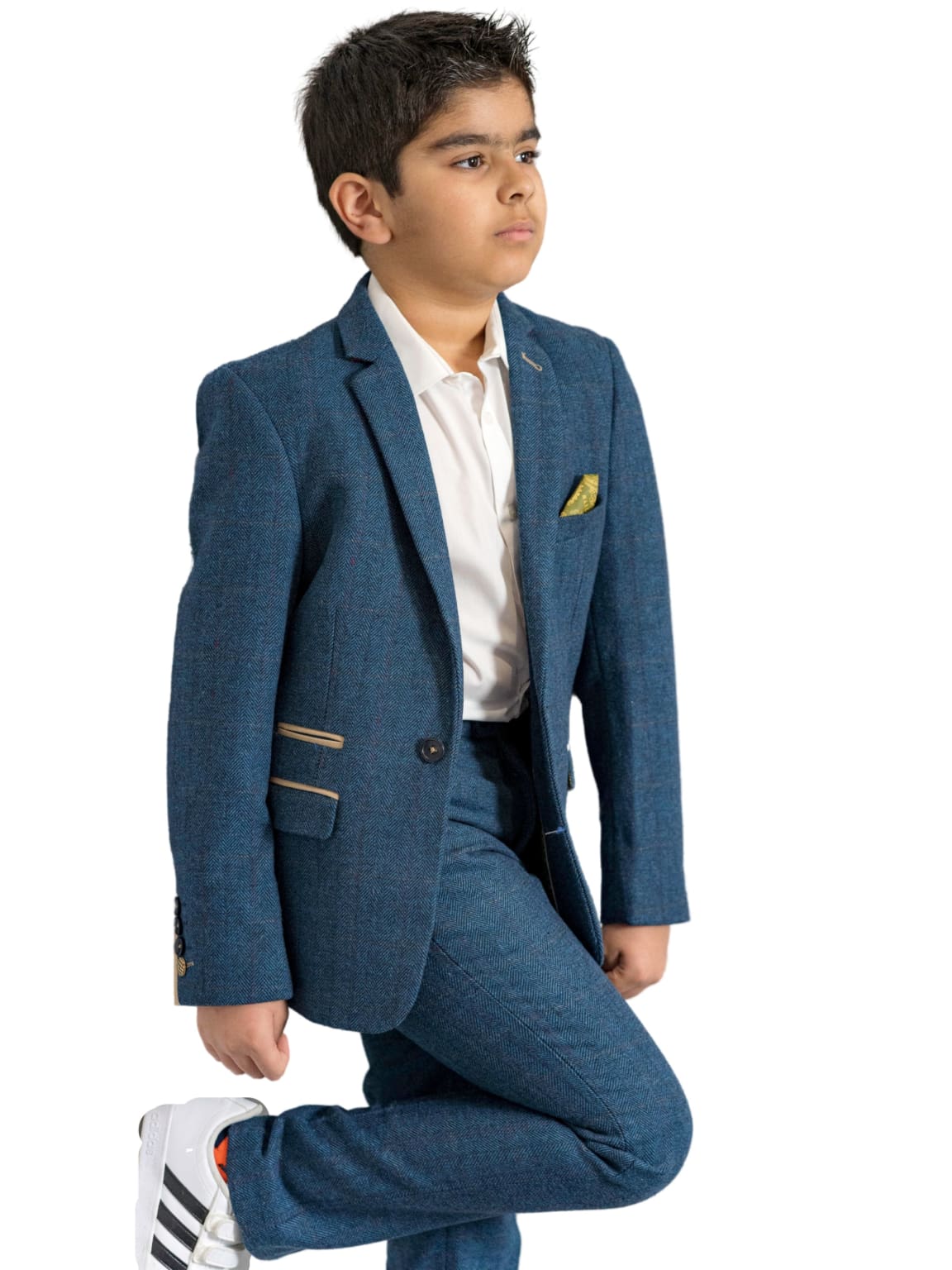 Marc Darcy Dion Boys' Blue Tweed Check 3-Piece Suit | Formal Wear for Weddings, Parties & Special Occasions
