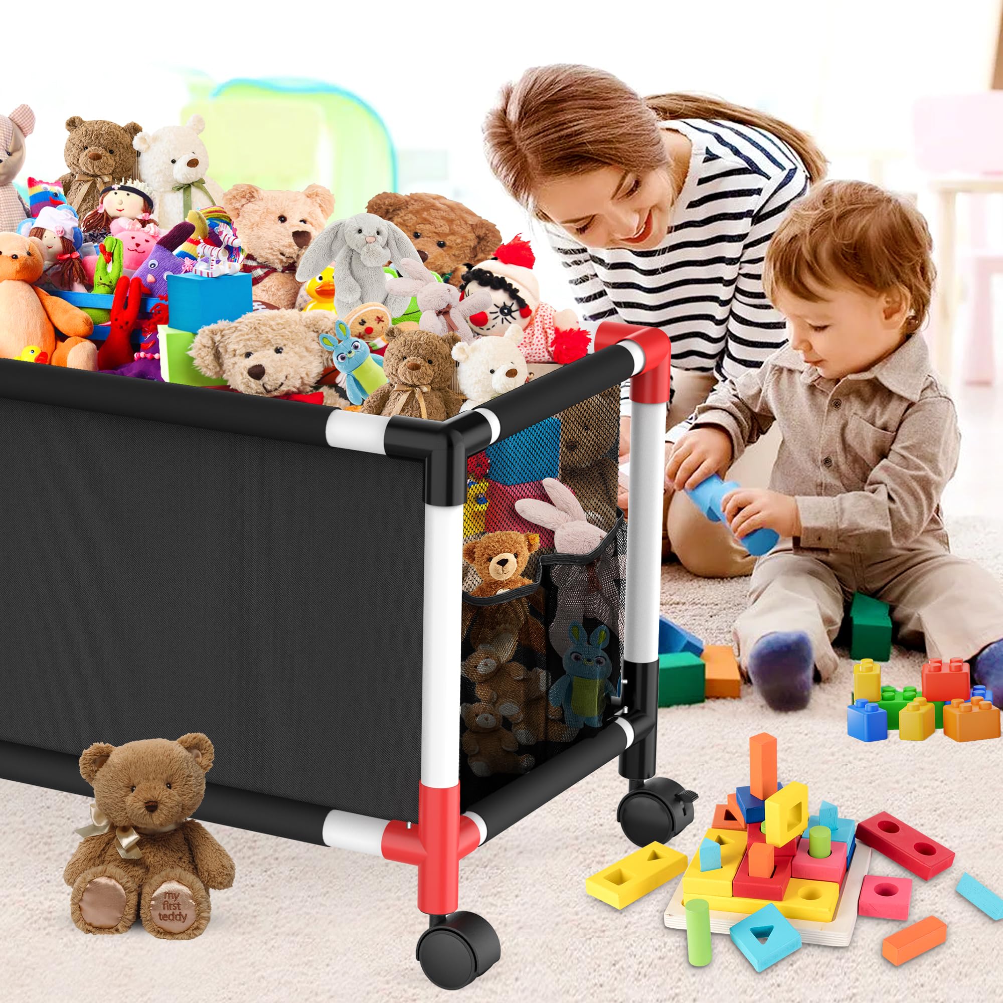 Extra Large Toy Storage Box with 360° Wheels - 120L Kids Toy Organizer Chest for Boys & Girls - Durable Oxford Fabric & Mesh Toy Box for Bedroom, Livingroom, Playroom - 28.4 x 15.4 x 19 Inches - Perfect for Organizing Stuffed Animals, LEGOs, Dolls & Kids Toys