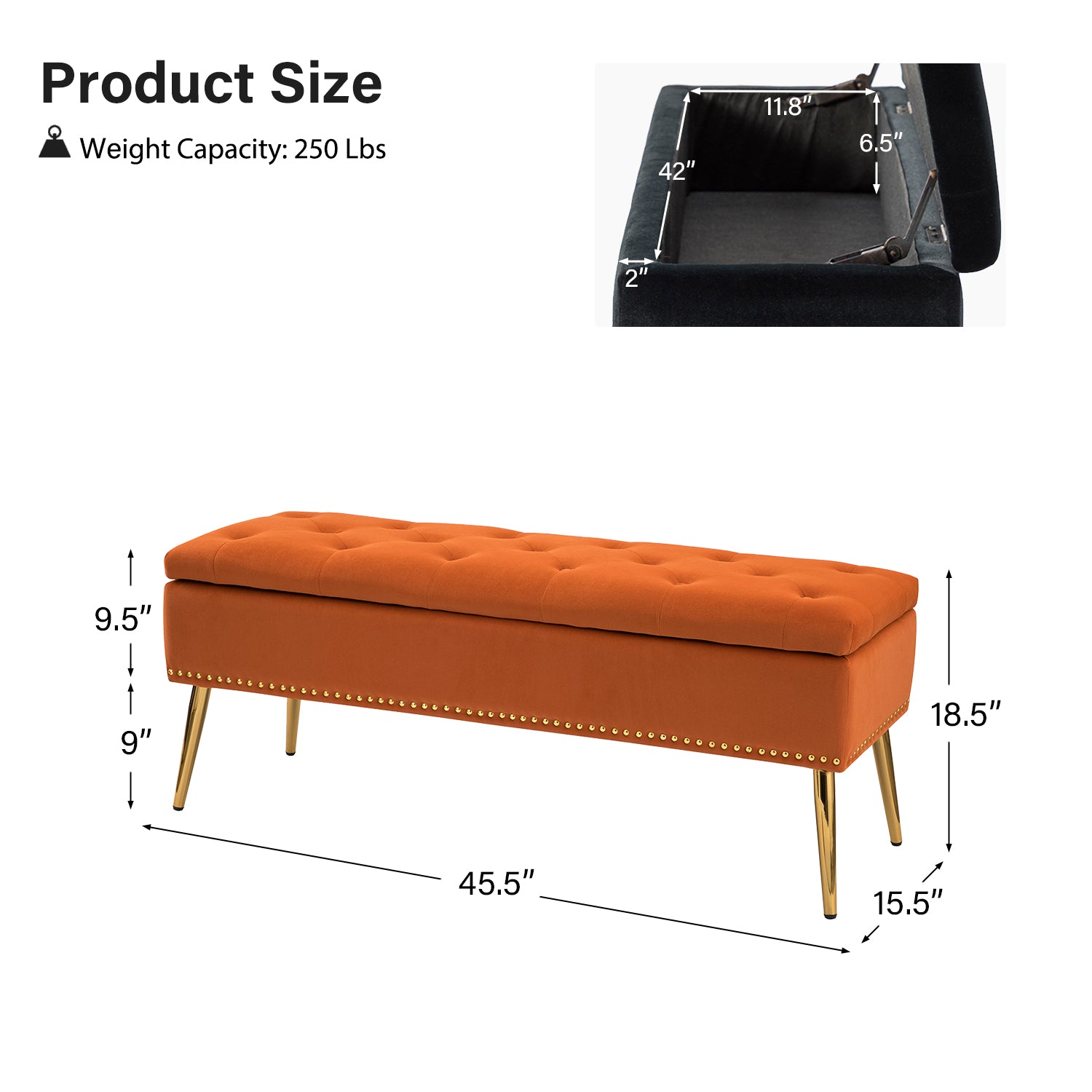 Lenore Upholstered Storage Bench with Cushion Seat - Modern Upholstered Ottoman for Bedroom, Living Room & Entryway - Multi-Functional Storage Furniture for Home Organization