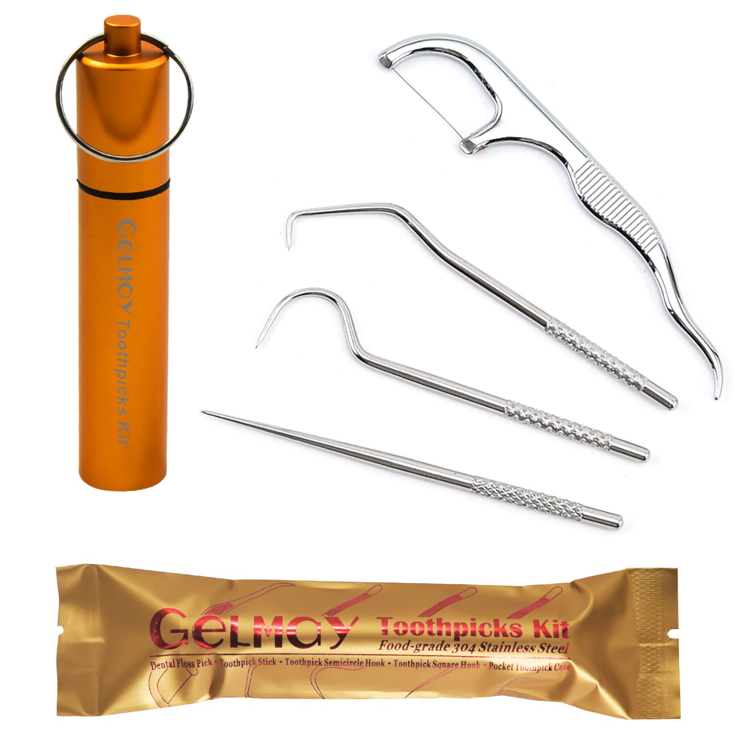 Stainless Steel Dental Floss Picks Kit - Reusable Toothpicks Pocket Set for Adults, Oral Hygiene Travel Essentials for Teeth Cleaning at Home, Office & On-The-Go (1 Set)
