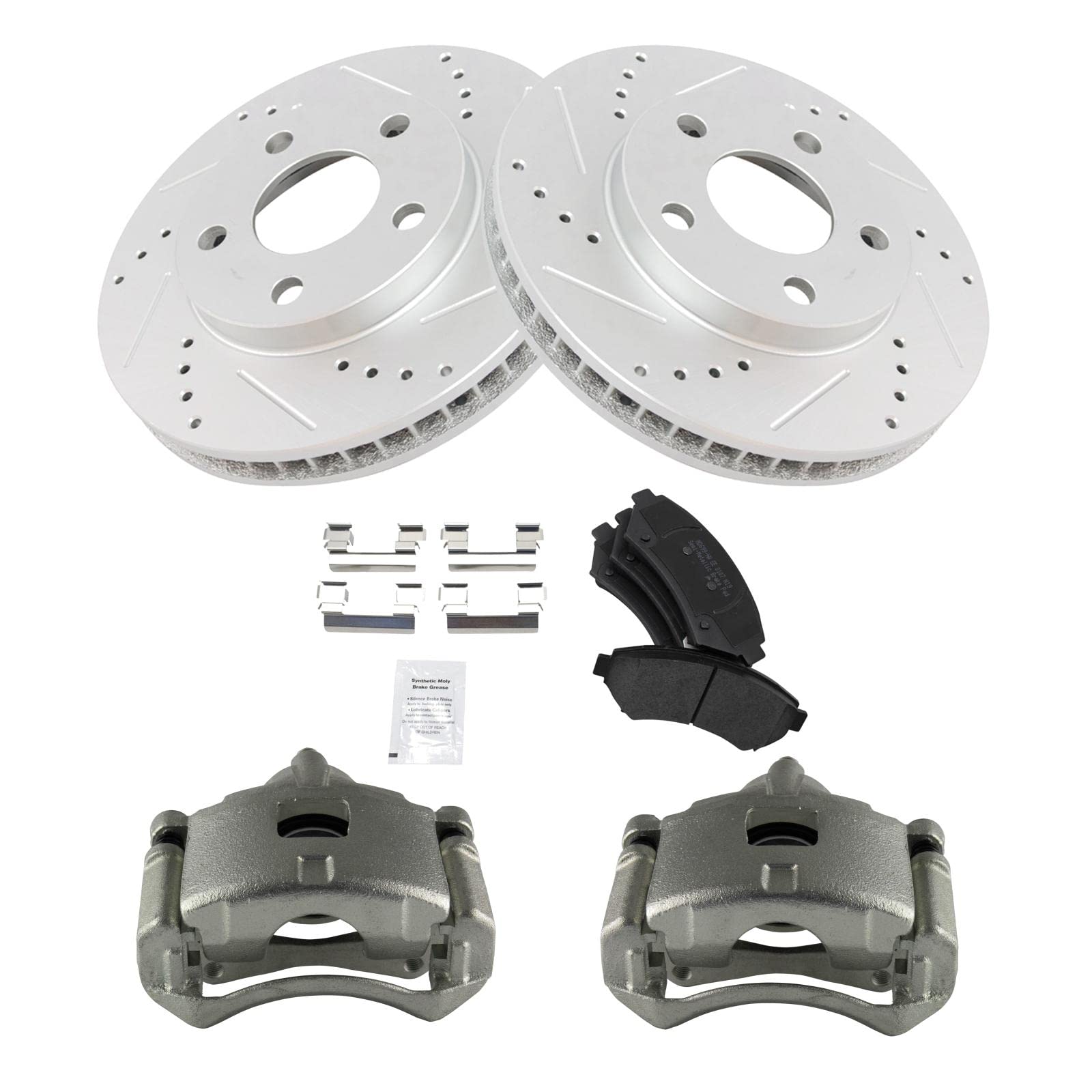 TRQ Front Performance Brake Pad & Rotor Kit - Semi-Metallic Vented G-Coated Brake Caliper Set for 2000-2003 Pontiac Bonneville - Perfect for High-Performance Driving & Daily Commutes
