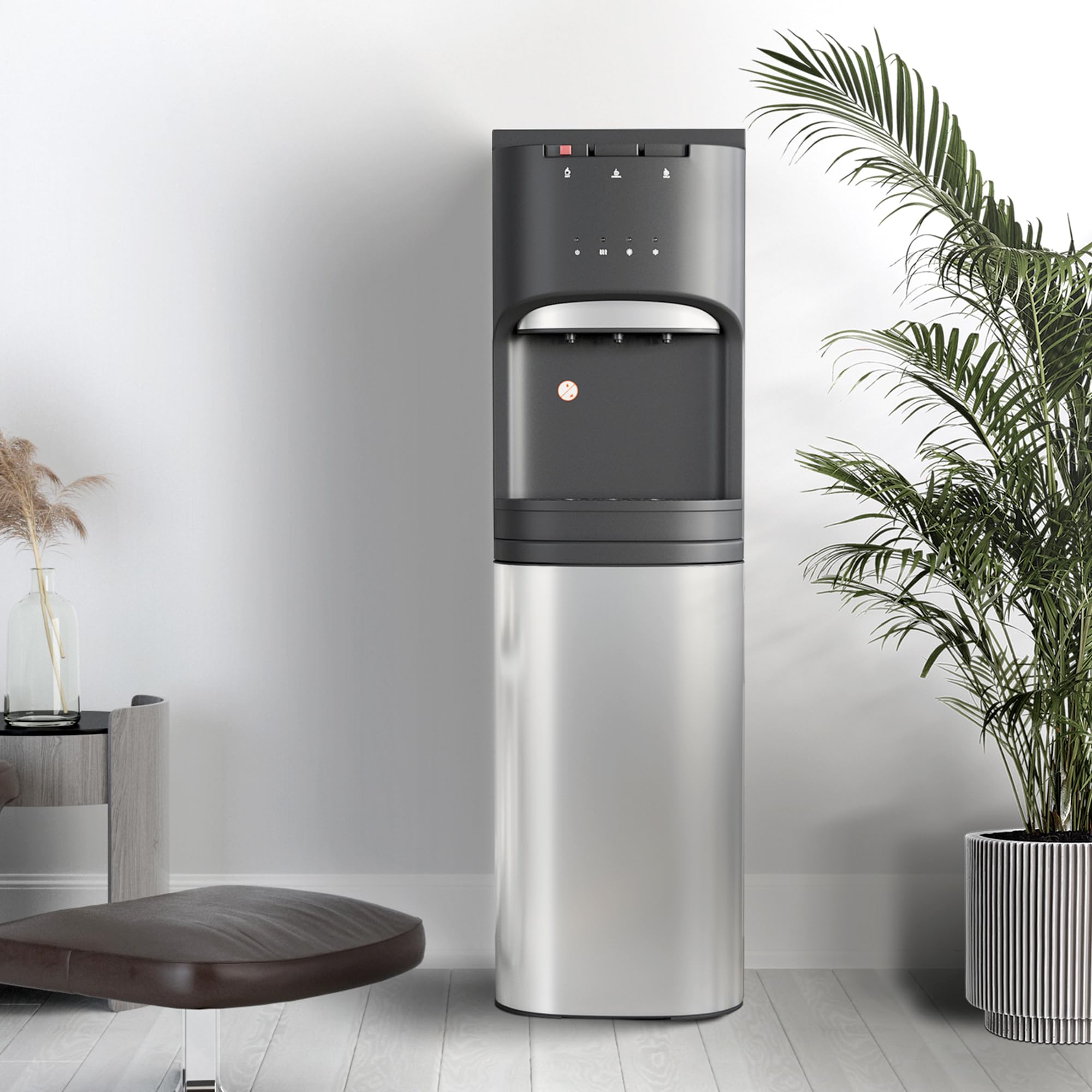 Self-Cleaning Bottom Loading Water Dispenser with UV Light - 3 Temperature Settings for 3/5 Gallon Bottles - Stainless Steel Home & Office Water Cooler - Perfect for Kitchen, Breakroom, or Conference Areas