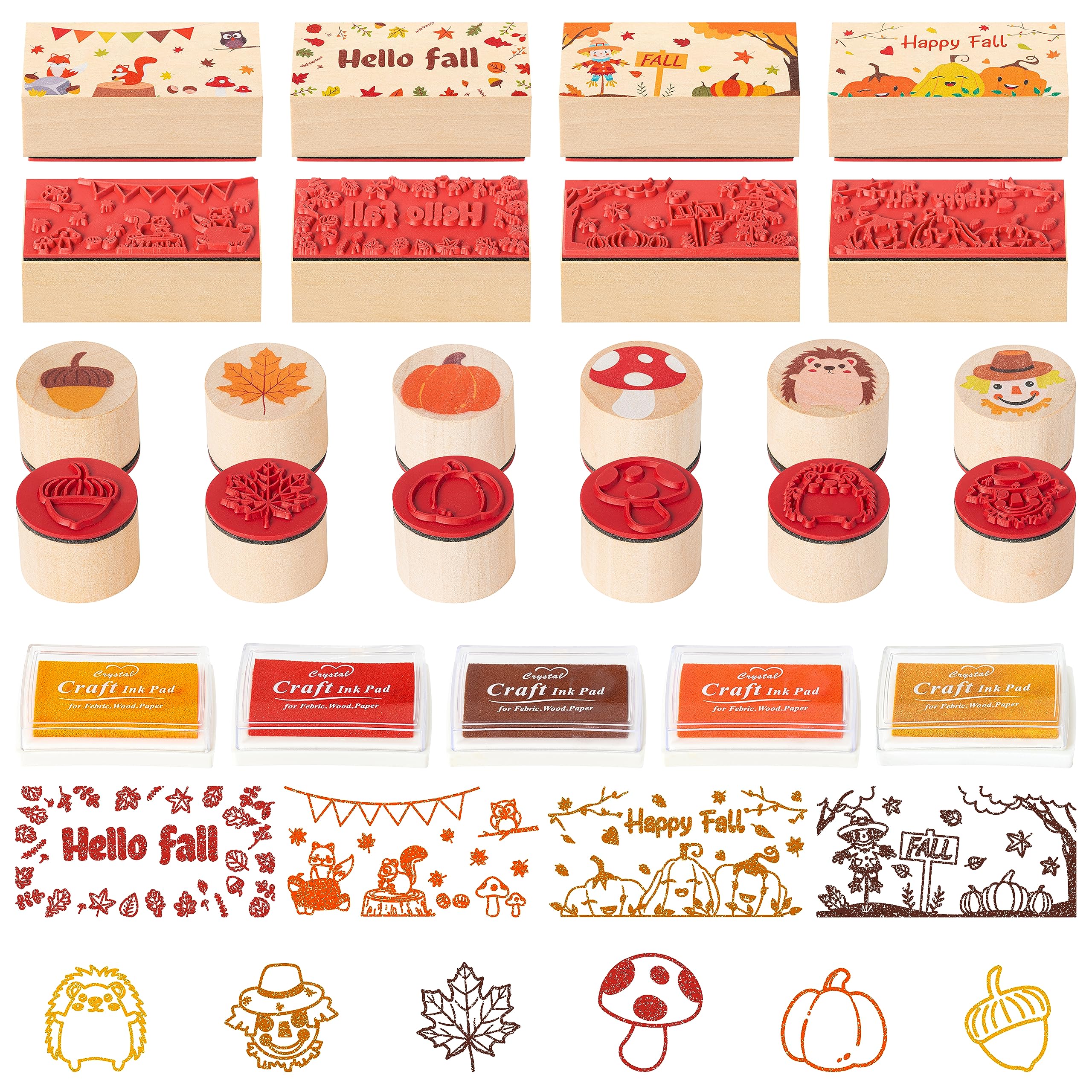 15Pcs Fall Wooden Rubber Stamps Set - DIY Autumn Crafts for Kids, Scrapbooking & Card Making