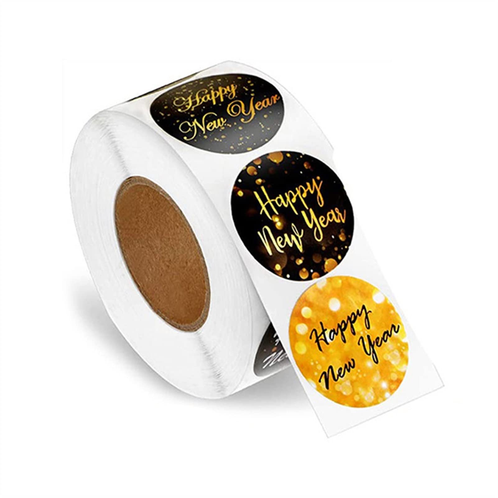 MIAOMSI 500pcs Happy New Year Stickers - 3 Rolls, 8 Designs, 1.5