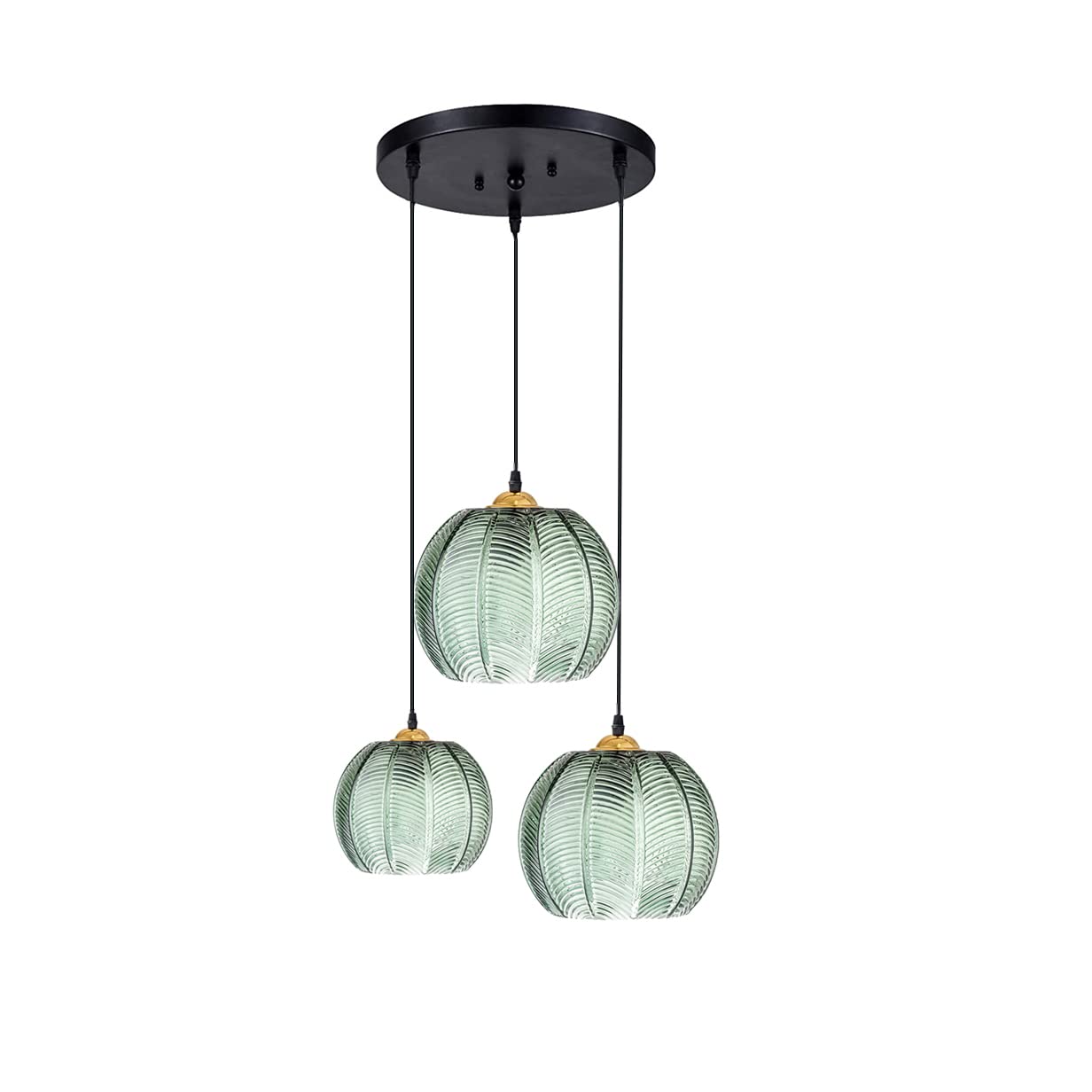 Vintage Green Glass Pendant Light Fixture - Mid Century Modern Chandelier with Globe Shade - Semi Flush Mount Ceiling Light (3 Lights) - E26 Base - Perfect for Living Room, Dining Room, Bedroom, Kitchen Island & Lounge Decor