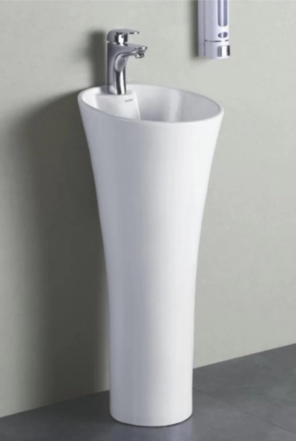 Clay Plus Ceramic Pedestal Wash Basin - Modern Free Standing Damru Design Sink for Bathroom, Living Room & Home Decor | Perfect for Small Spaces & Luxury Interiors