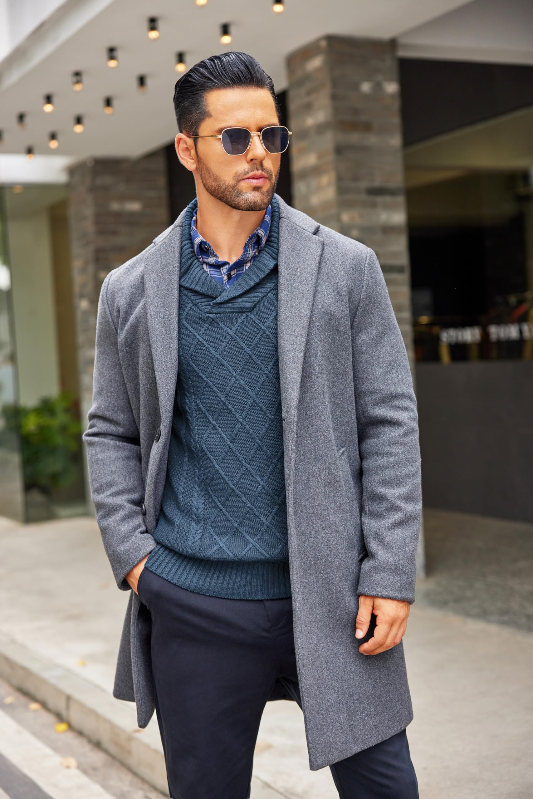 COOFANDY Men's Shawl Collar Sweater - V-Neck Cable Knit Pullover for Relaxed Fit | Casual Winter Wear & Office Outfits