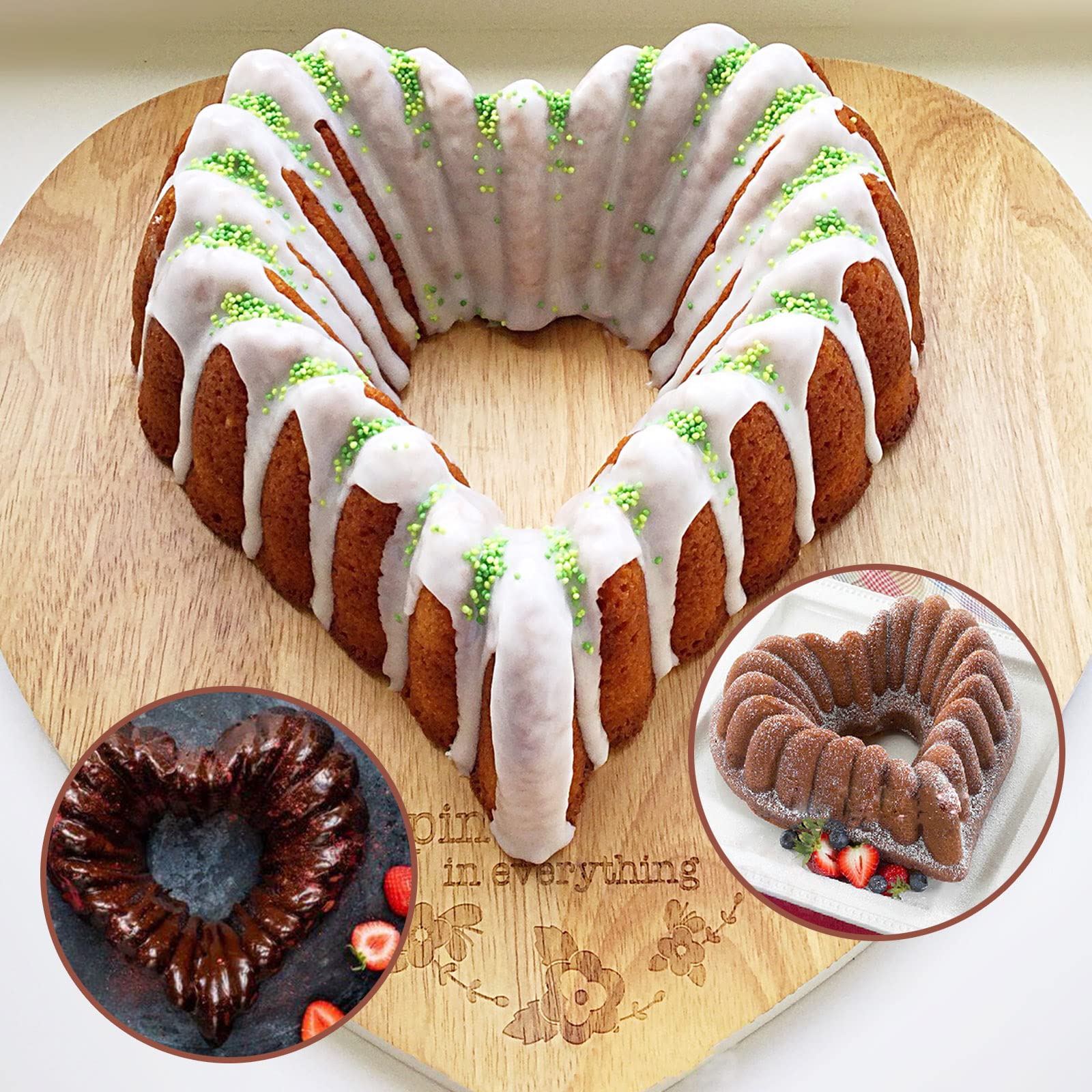 8 Inch Silicone Heart Cake Pan - 2 Pack Nonstick Love Heart Shaped Bundt Cake Mold for Valentine’s Day, Jelly, Pudding & Chocolate Baking - Perfect for Romantic Desserts, Birthday Cakes & Party Treats