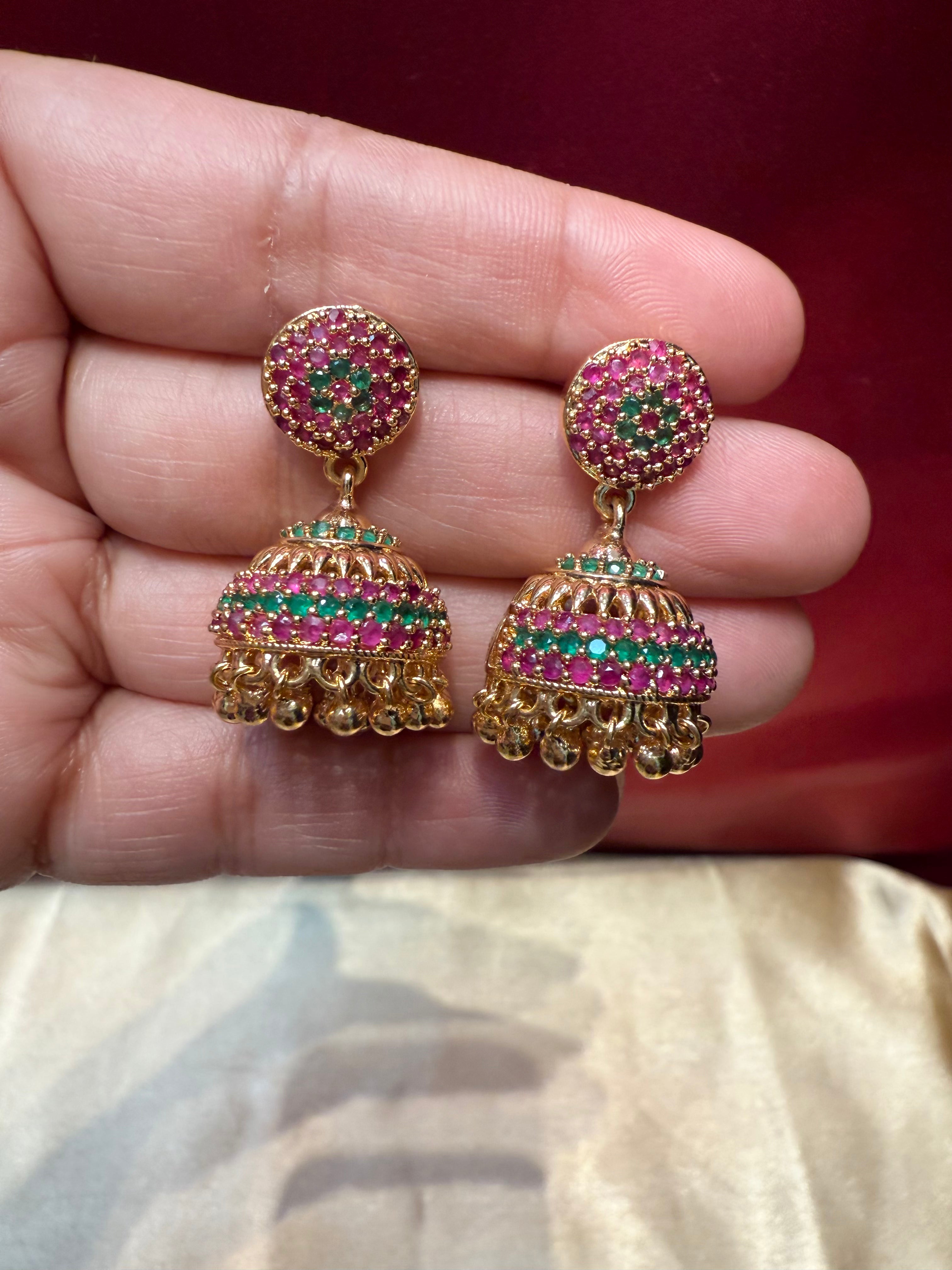 Exquisite Gold Plated Jhumka Earrings with Multicolor Stones for Women | Traditional Indian Jewelry for Weddings, Parties & Festive Occasions