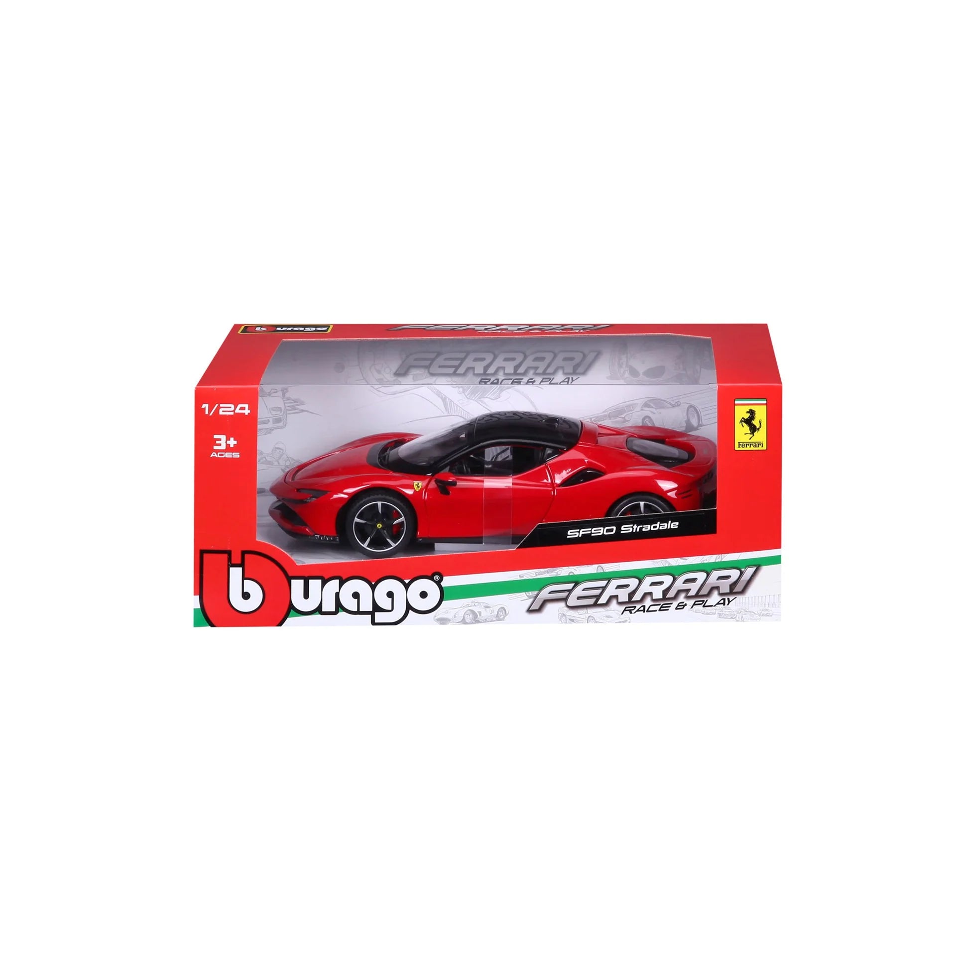 Bburago 1:24 Scale Ferrari SF90 Stradale Diecast Model Car - Red Collectible Toy for Kids & Adults | Perfect for Display, Racing Games & Gift Giving