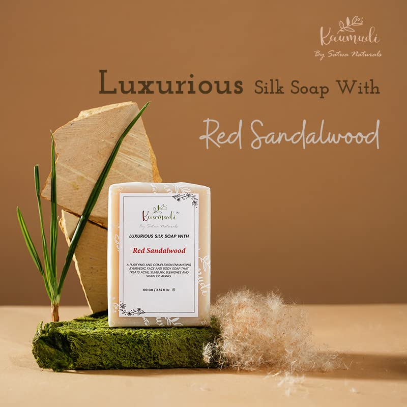 Kaumudi Luxurious Silk Soap with Red Sandalwood - Handmade Natural Skincare for Dry & Sensitive Skin - Perfect for Daily Cleansing & Spa Relaxation at Home