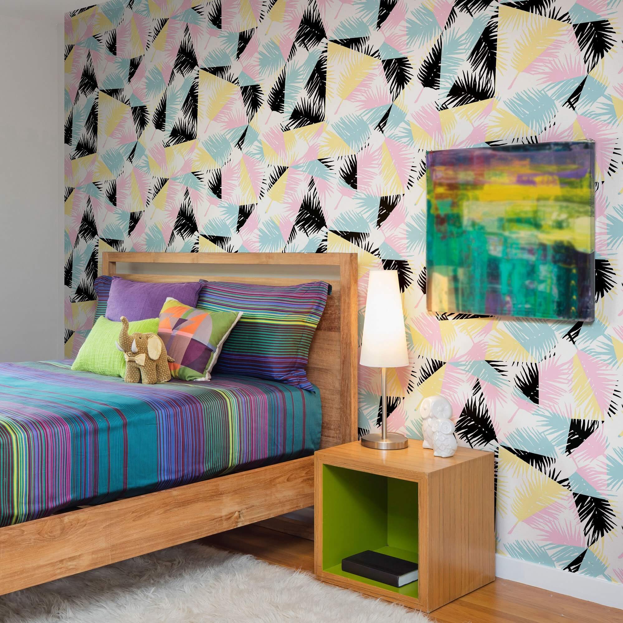 White and Yellow Geometric Peel and Stick Removable Wallpaper - Self-Adhesive Wall Decor for Teens Room, Bedroom, Dorm, Nursery - Easy to Apply & Remove