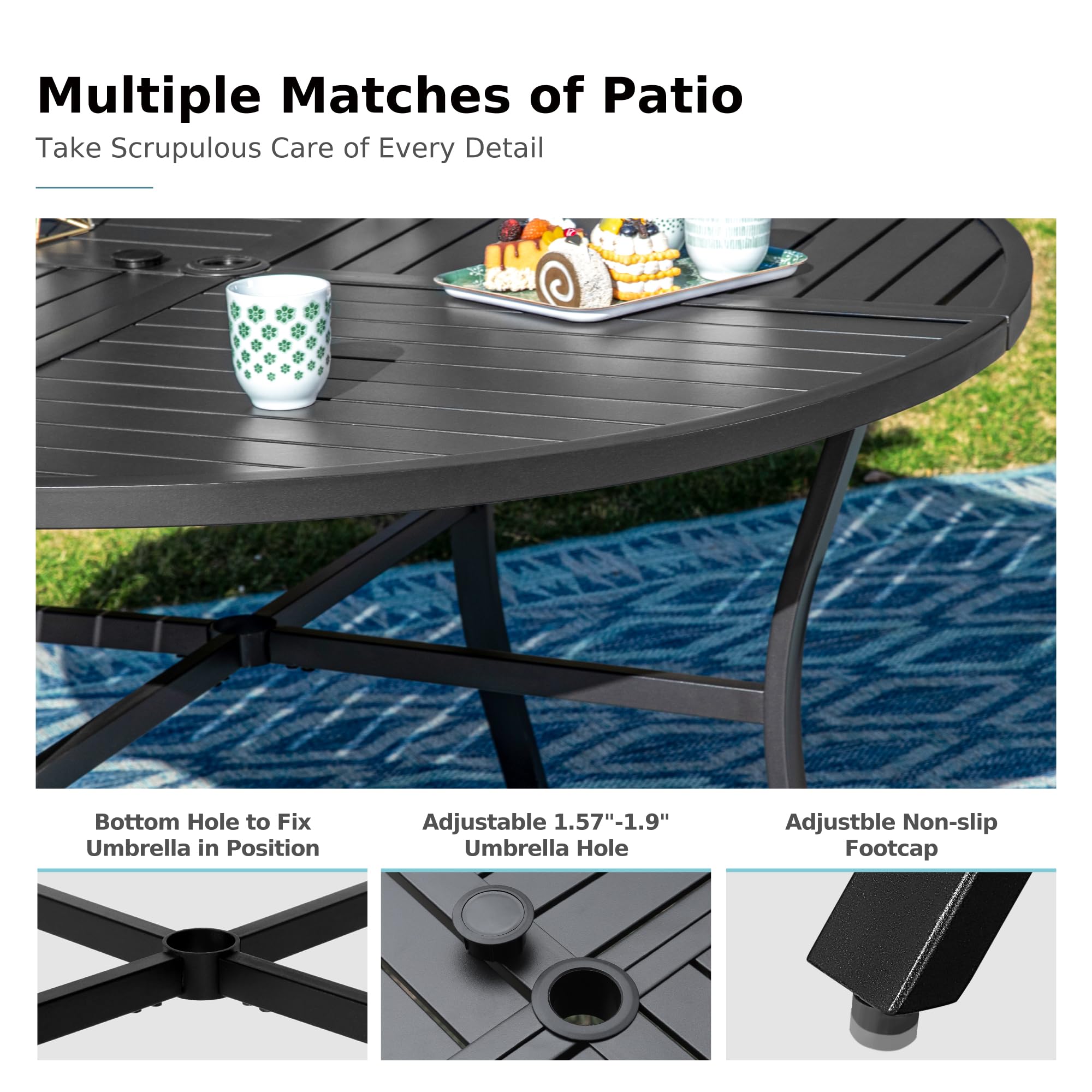 MFSTUDIO 5-Piece Outdoor Patio Dining Set with 4 Swivel Padded Chairs & 42
