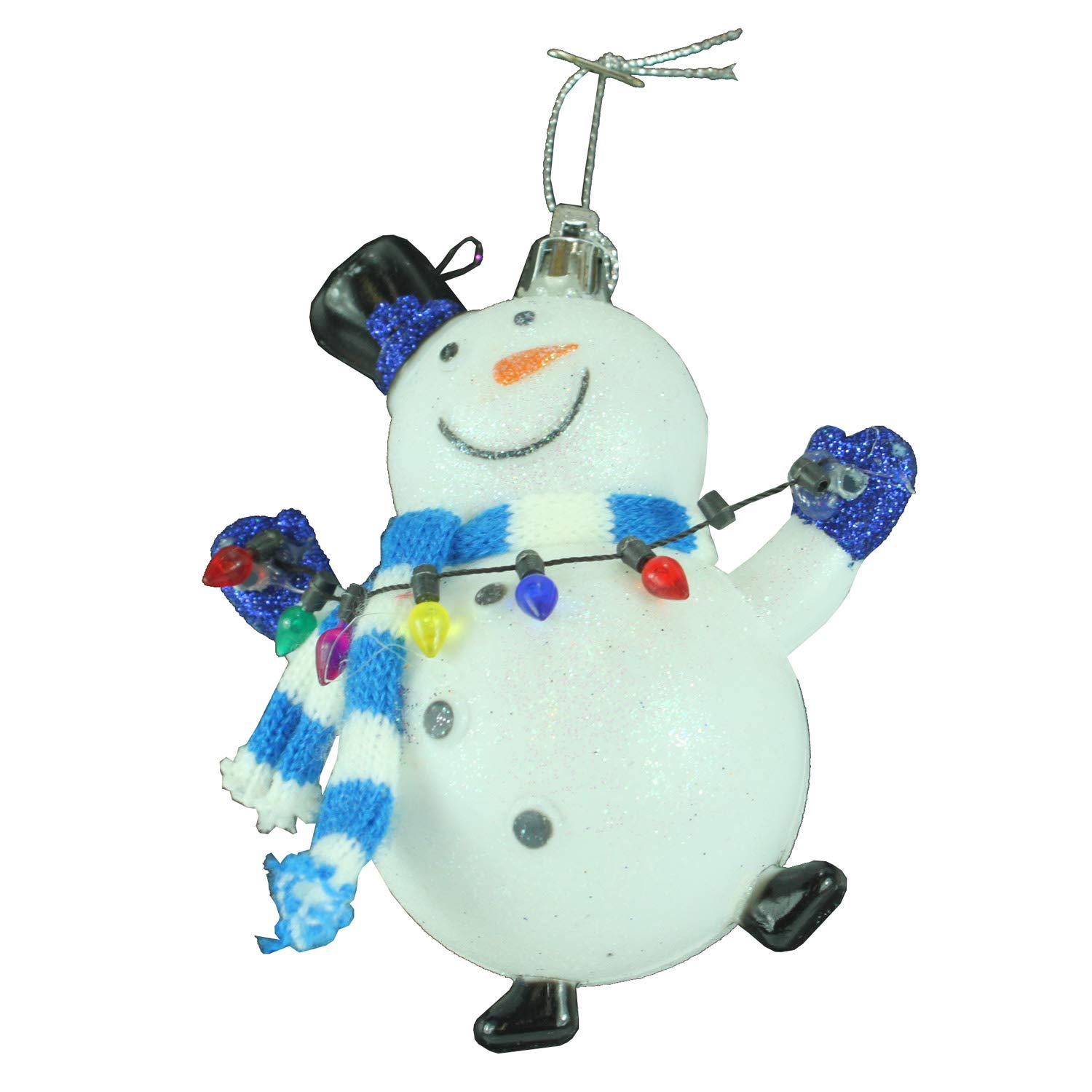 Blue & White Scarf Snowman Holding Christmas Lights - Festive Holiday Decor for Home, Office & Outdoor Christmas Displays